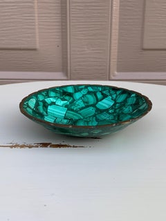 Vintage Malachite Brass Rimmed Bowl