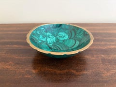 Vintage Malachite Brass Rimmed Bowl