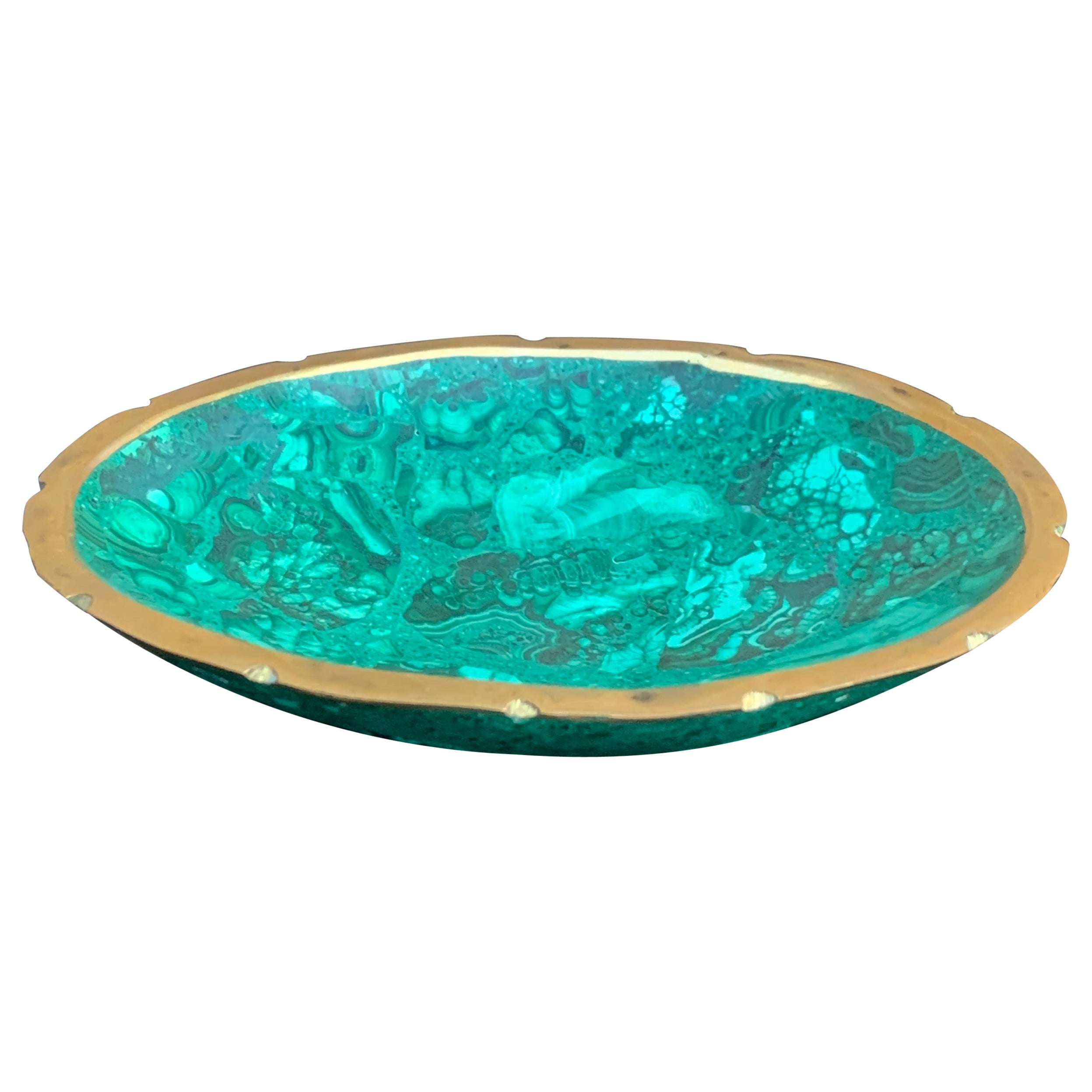 Vintage Malachite Brass Rimmed Bowl