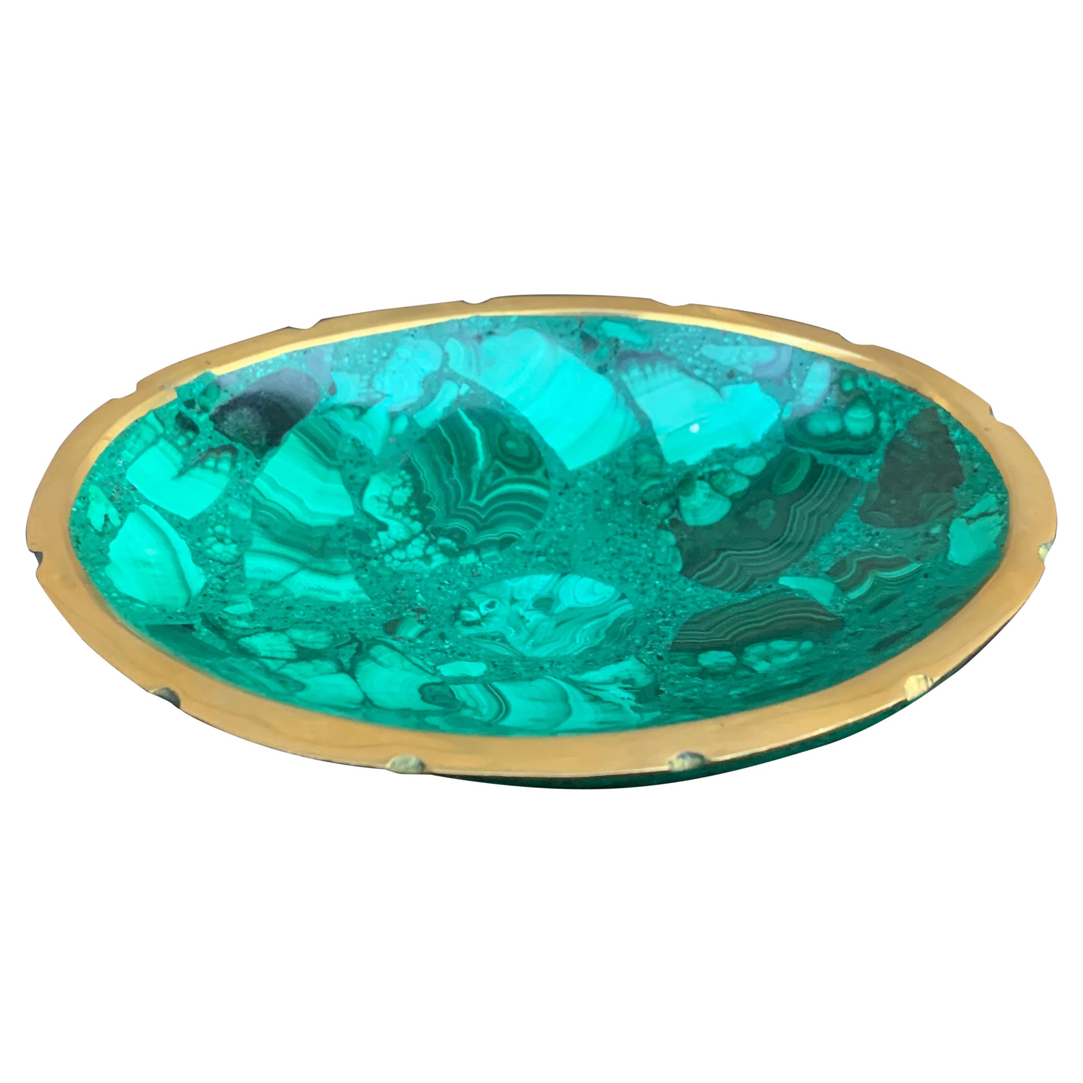 Vintage Malachite Brass Rimmed Bowl