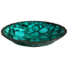 Vintage Malachite Brass Rimmed Bowl