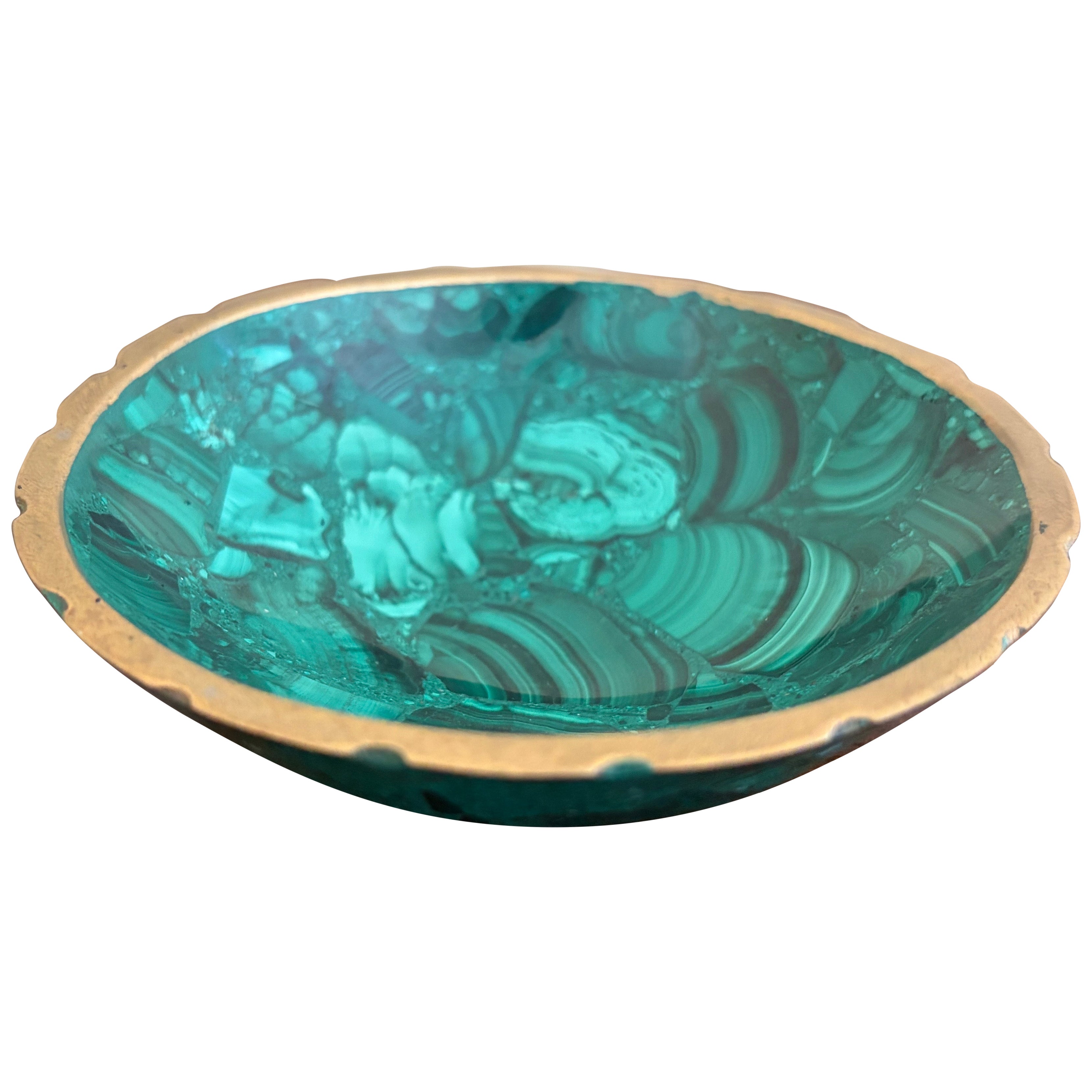 Vintage Malachite Brass Rimmed Bowl