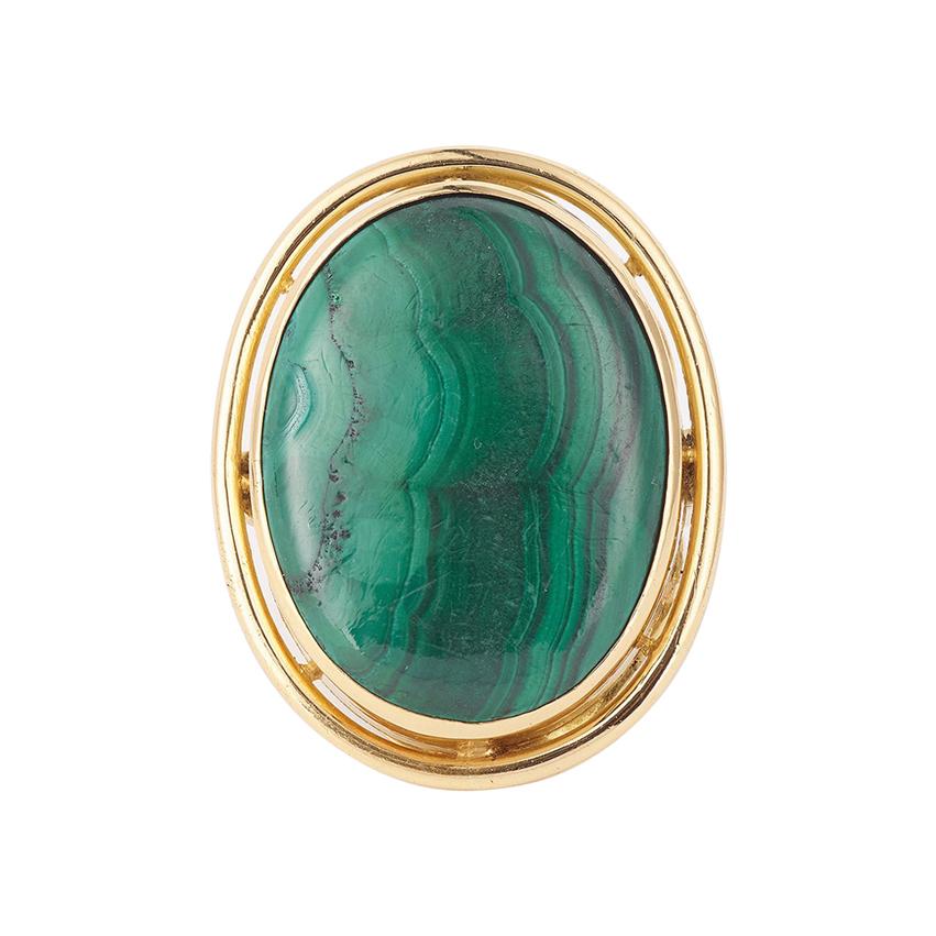 Vintage Malachite Cabochon 18 Carats Yellow Gold Cocktail Ring