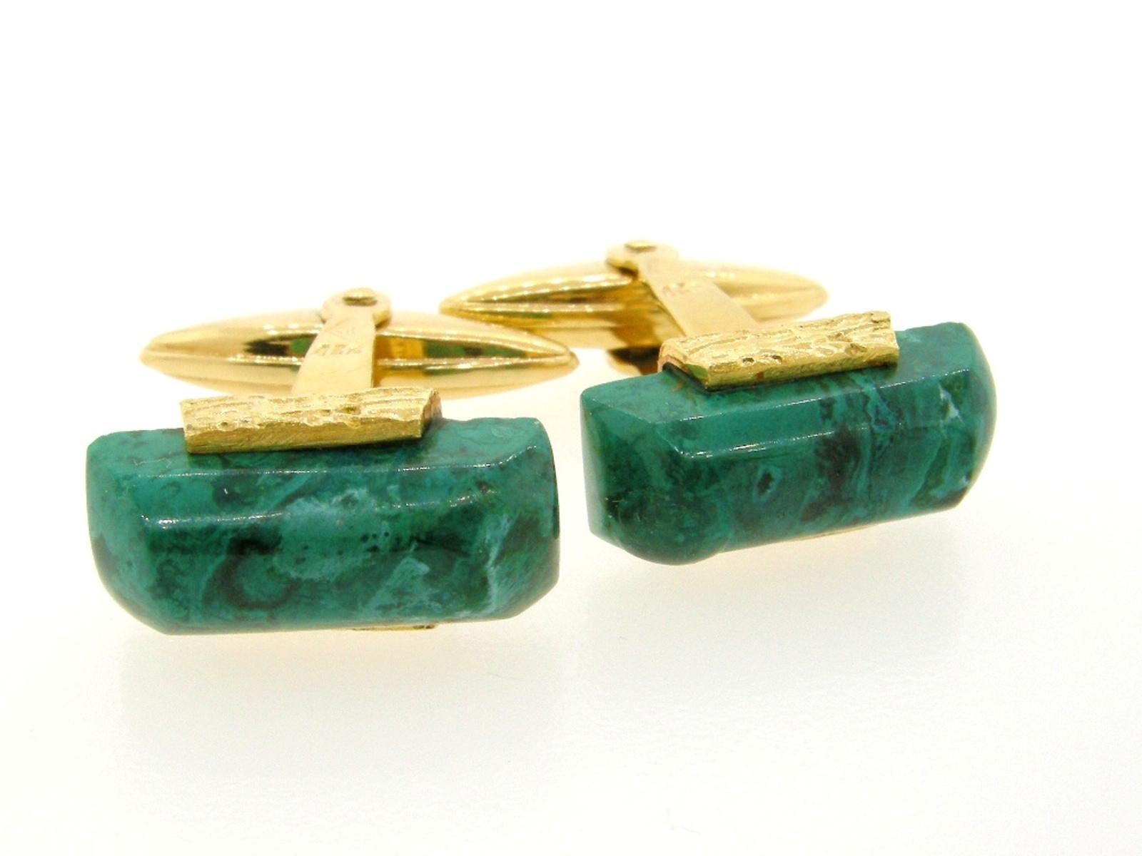 Baguette Cut Vintage Malachite Gold Cufflinks For Sale