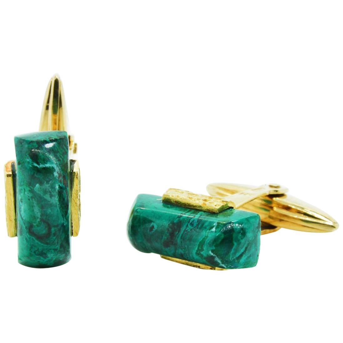 Vintage Malachite Gold Cufflinks For Sale