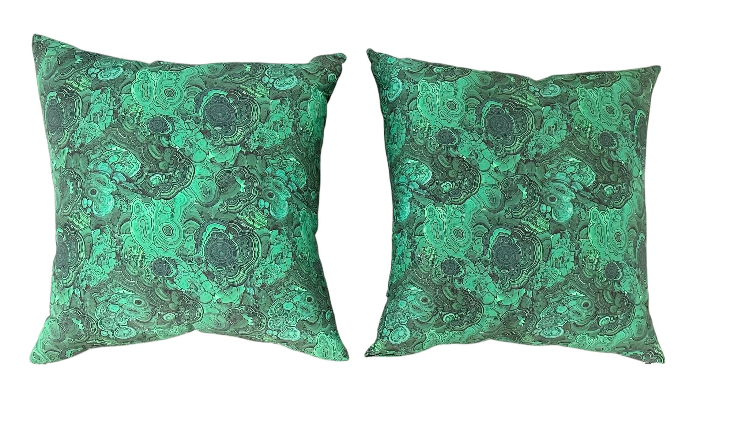 English Vintage Malachite Green Down Filled Pillows For Sale