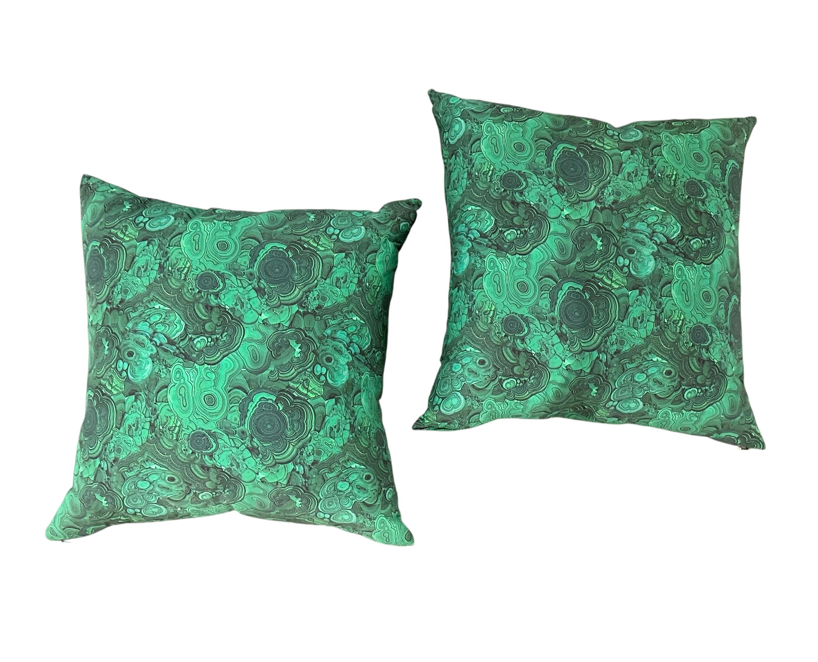 Vintage Malachite Green Down Filled Pillows In Good Condition For Sale In Tampa, FL