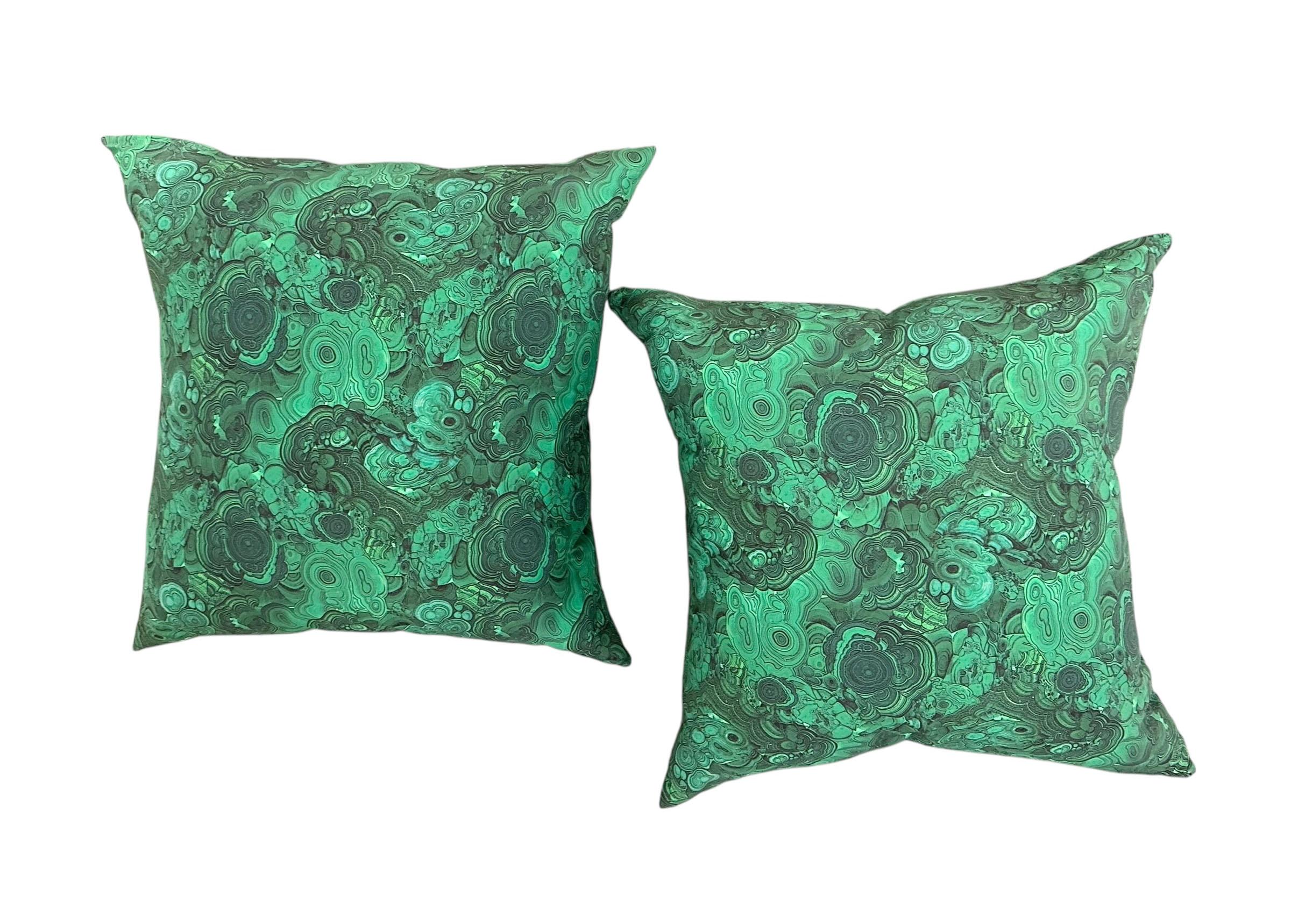 Late 20th Century Vintage Malachite Green Down Filled Pillows For Sale