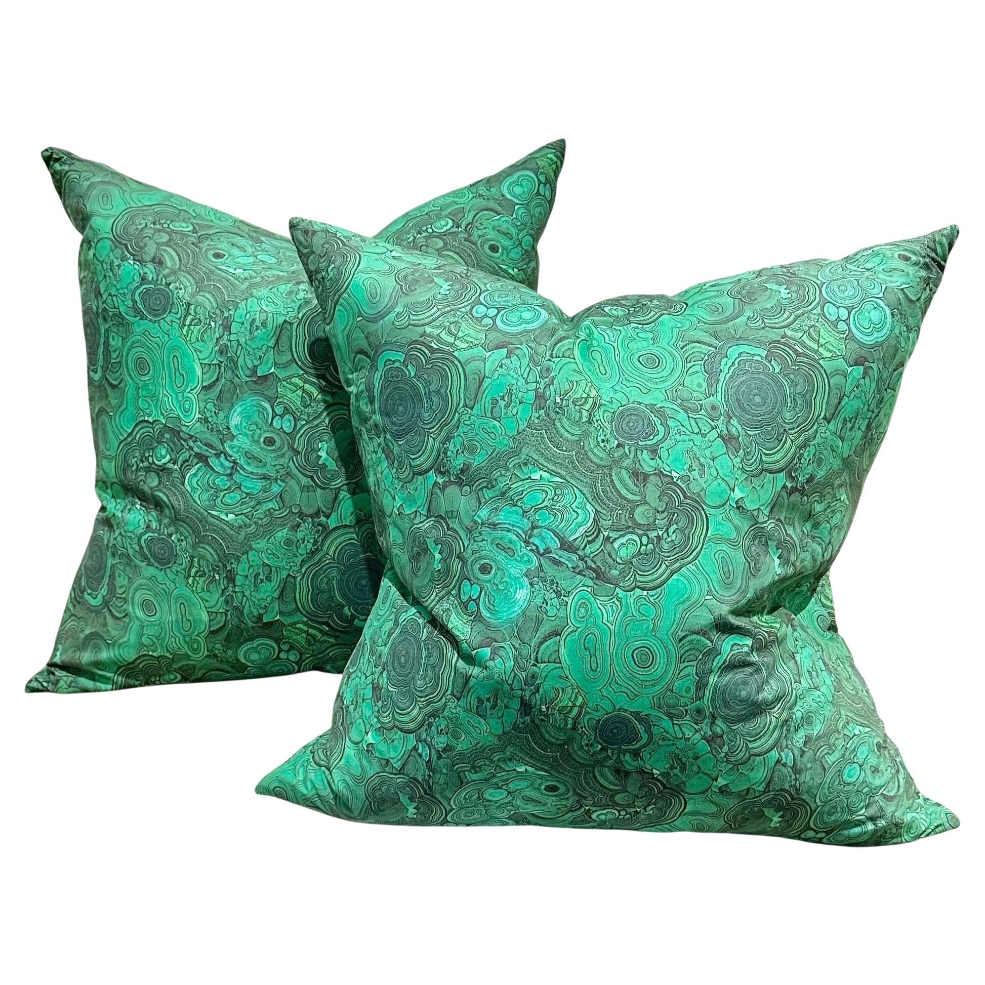 Vintage Malachite Green Down Filled Pillows For Sale