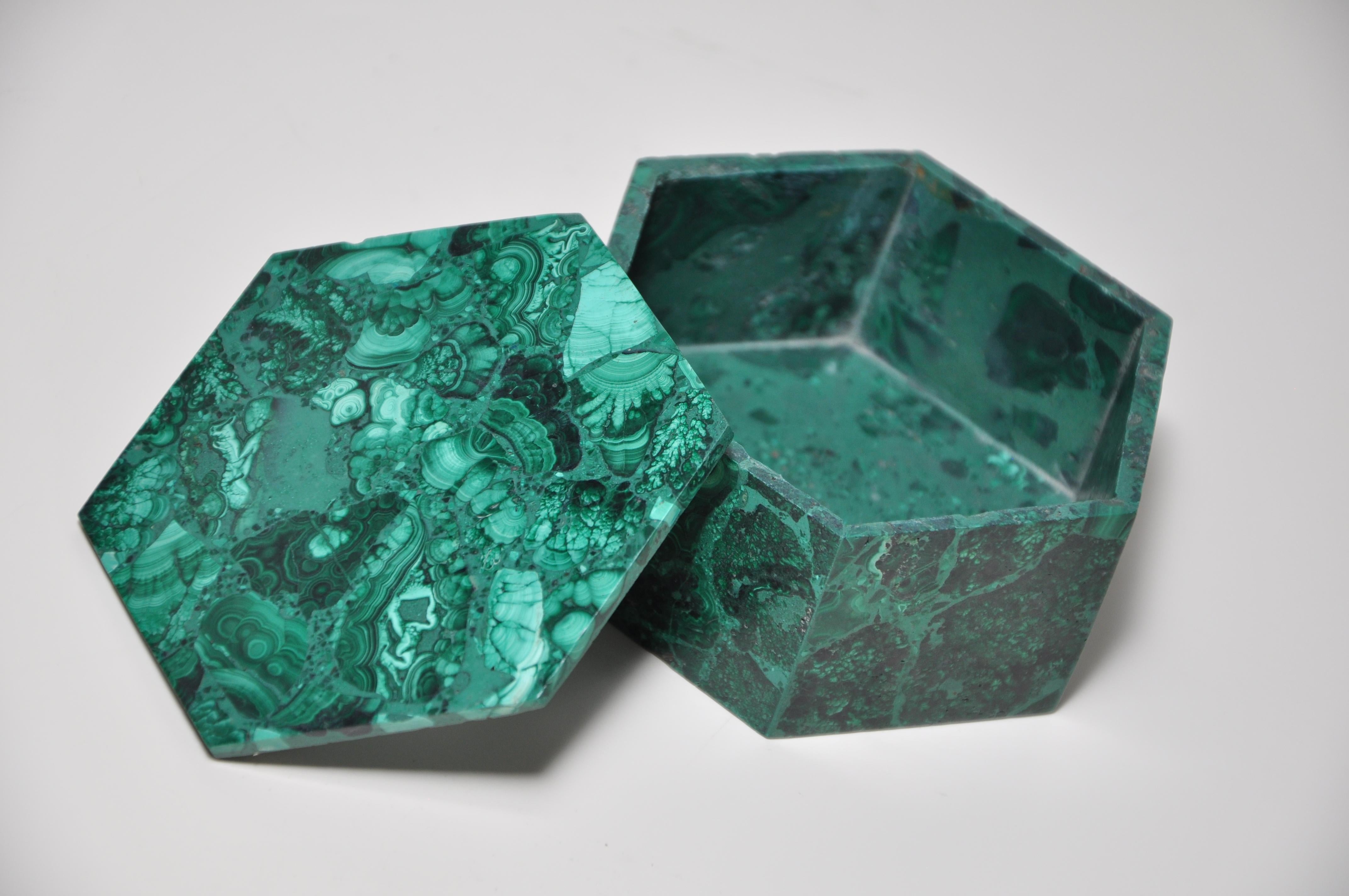 Vintage Malachite Natural Gemstone Green Jewelry Box 1