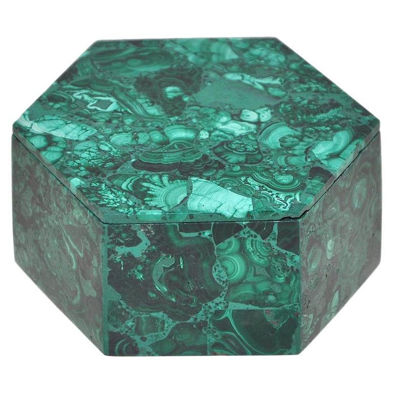 Vintage Malachite Natural Gemstone Green Jewelry Box