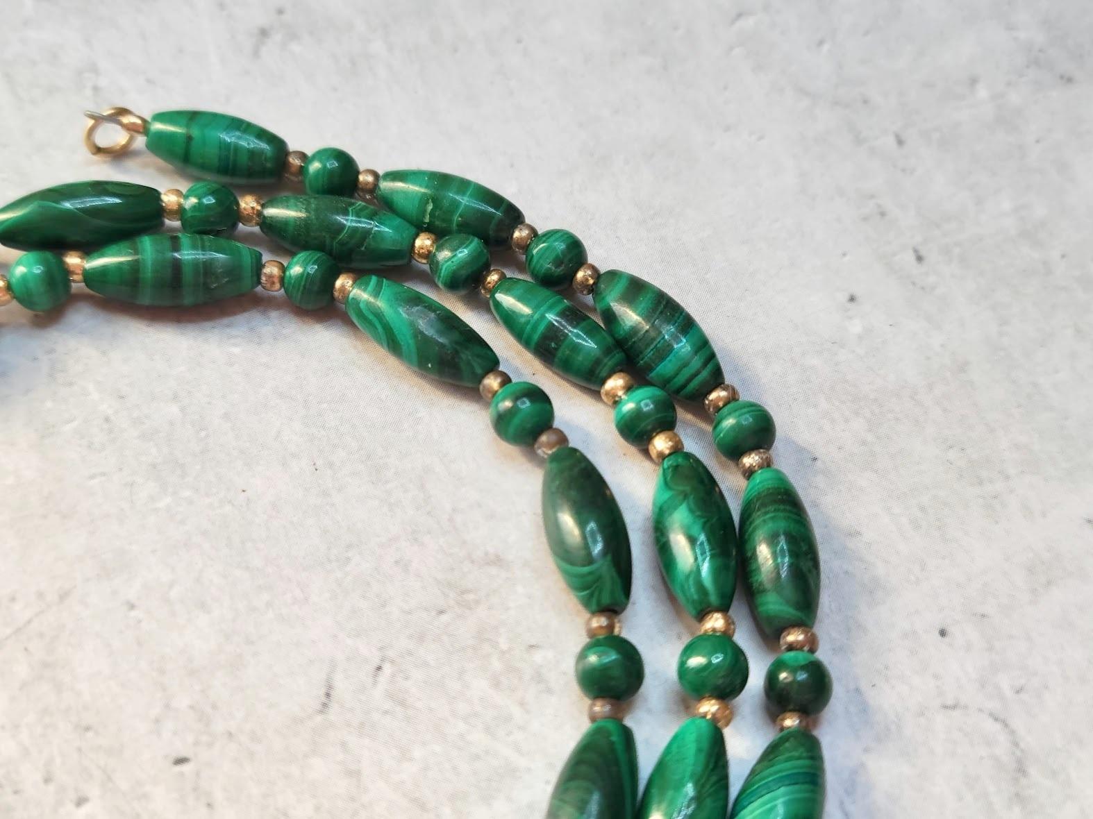 vintage malachite bead necklace