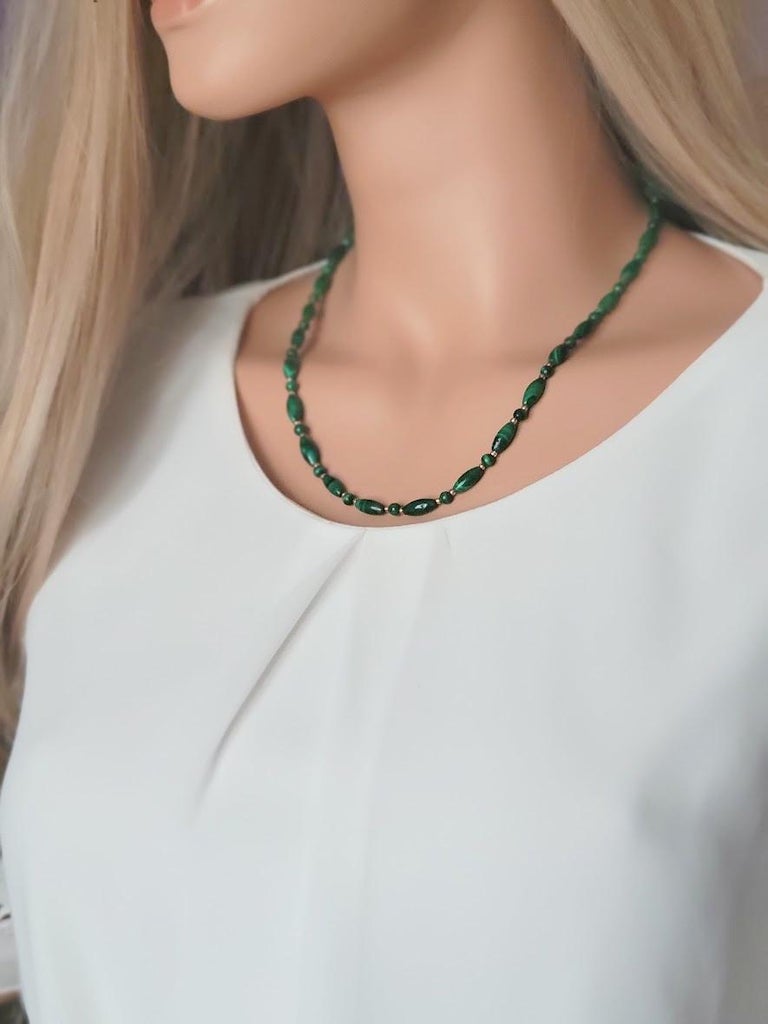 Collier Vintage En Malachite Véritable - Années 70/80 - Pierres Vertes Naturelles - Occasion