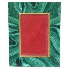 Vintage Malachite Picture Frame With Brass Mid Century Modern Desk Accessory
