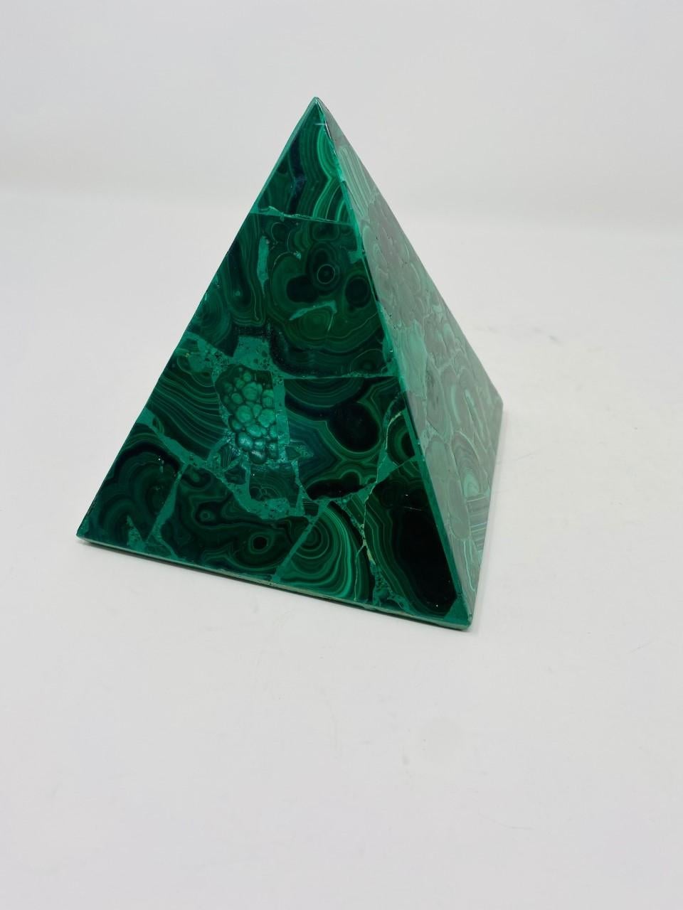 Hand-Crafted Vintage Malachite Pyramid Sculpture