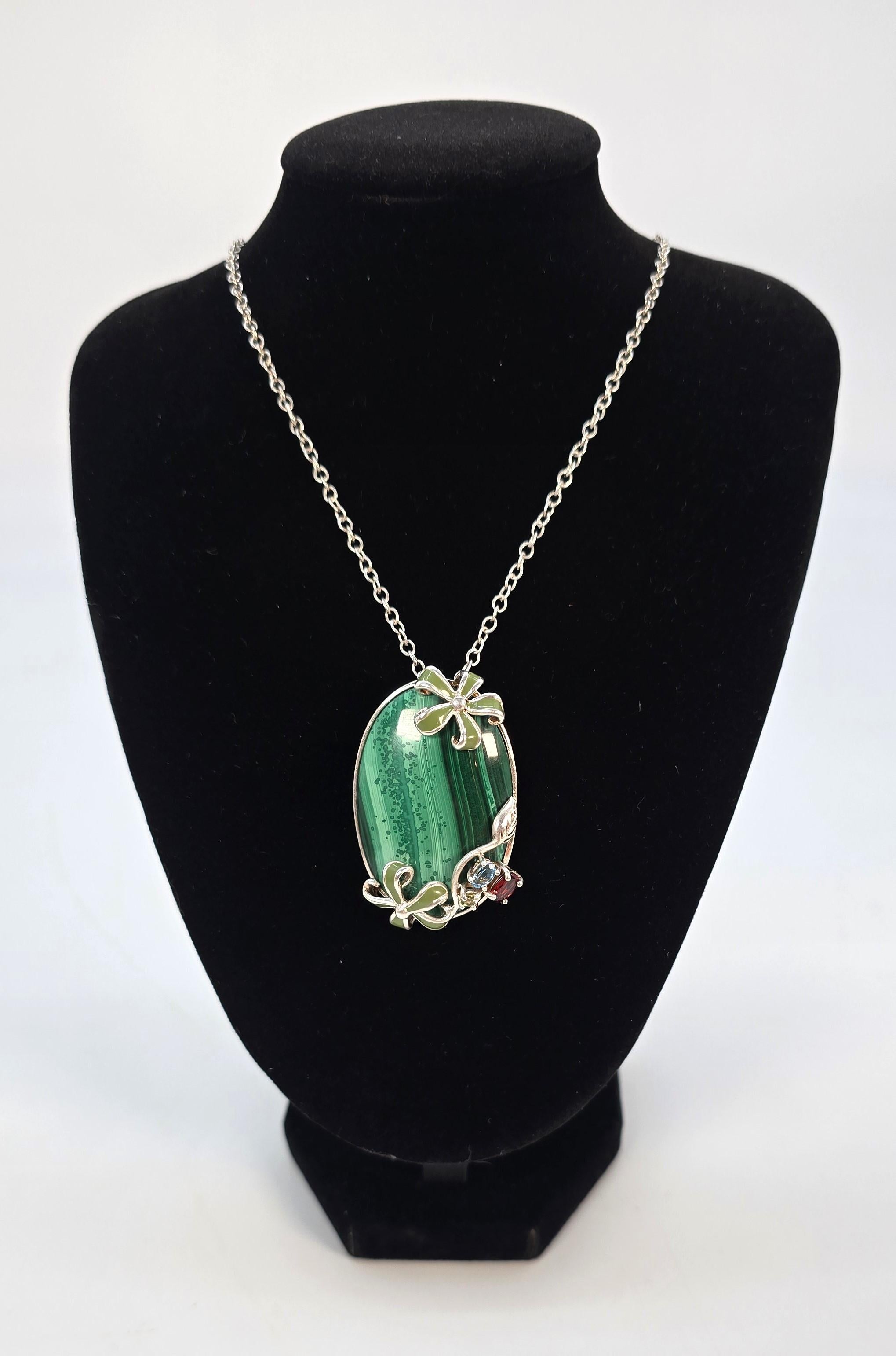 XX secolo Ciondolo d'epoca in malachite e smalto - collana circa 1950 in vendita