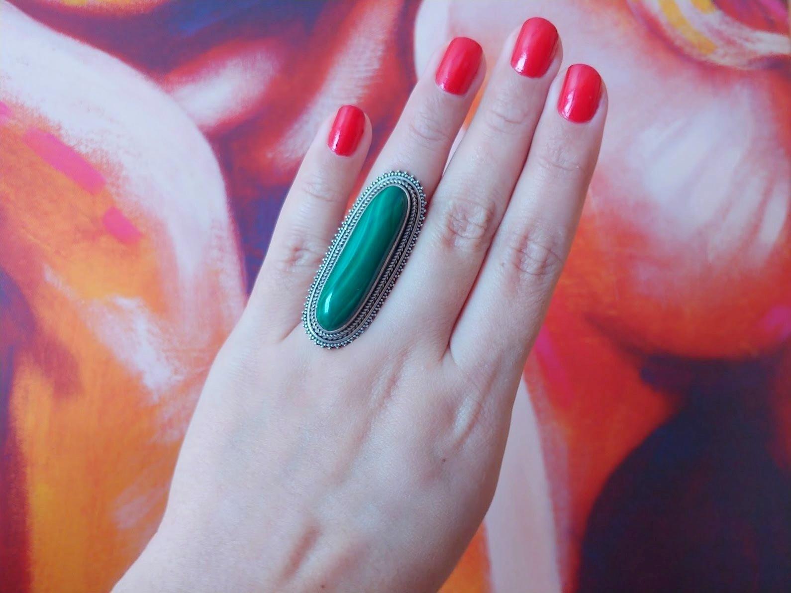 Vintage Malachite Sterling Silver Ring For Sale 5