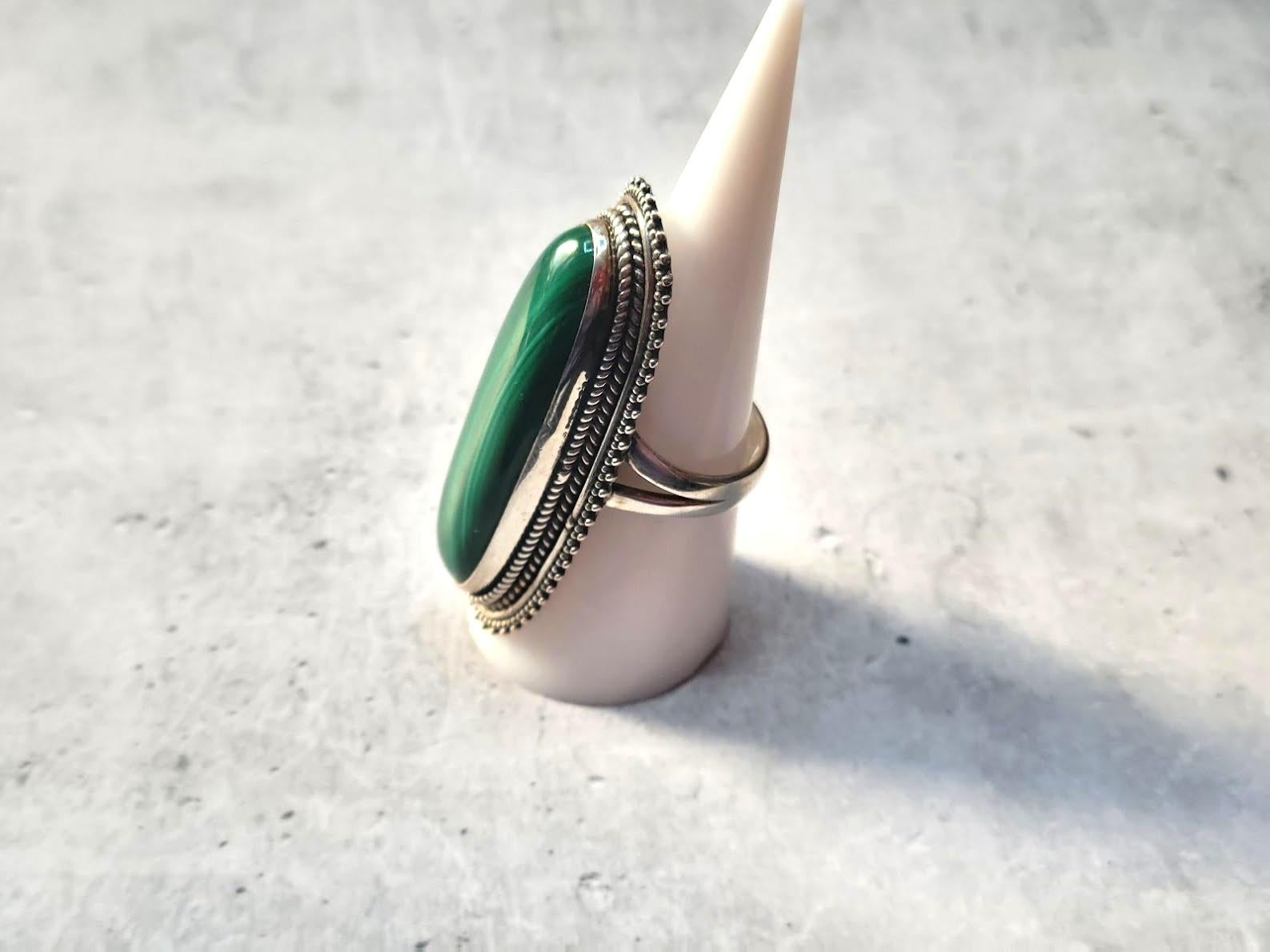 Women's Vintage Malachite Sterling Silver Ring For Sale