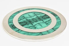 Vintage Malachite, Wood and Chrome Round Tray Barware