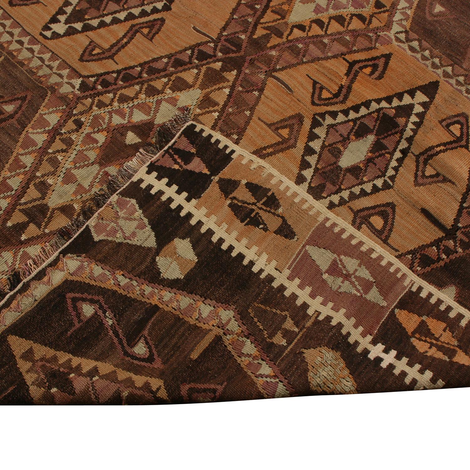 Hand-Woven Vintage Malatya Geometric Beige Brown Wool Kilim Rug by Rug & Kilim For Sale