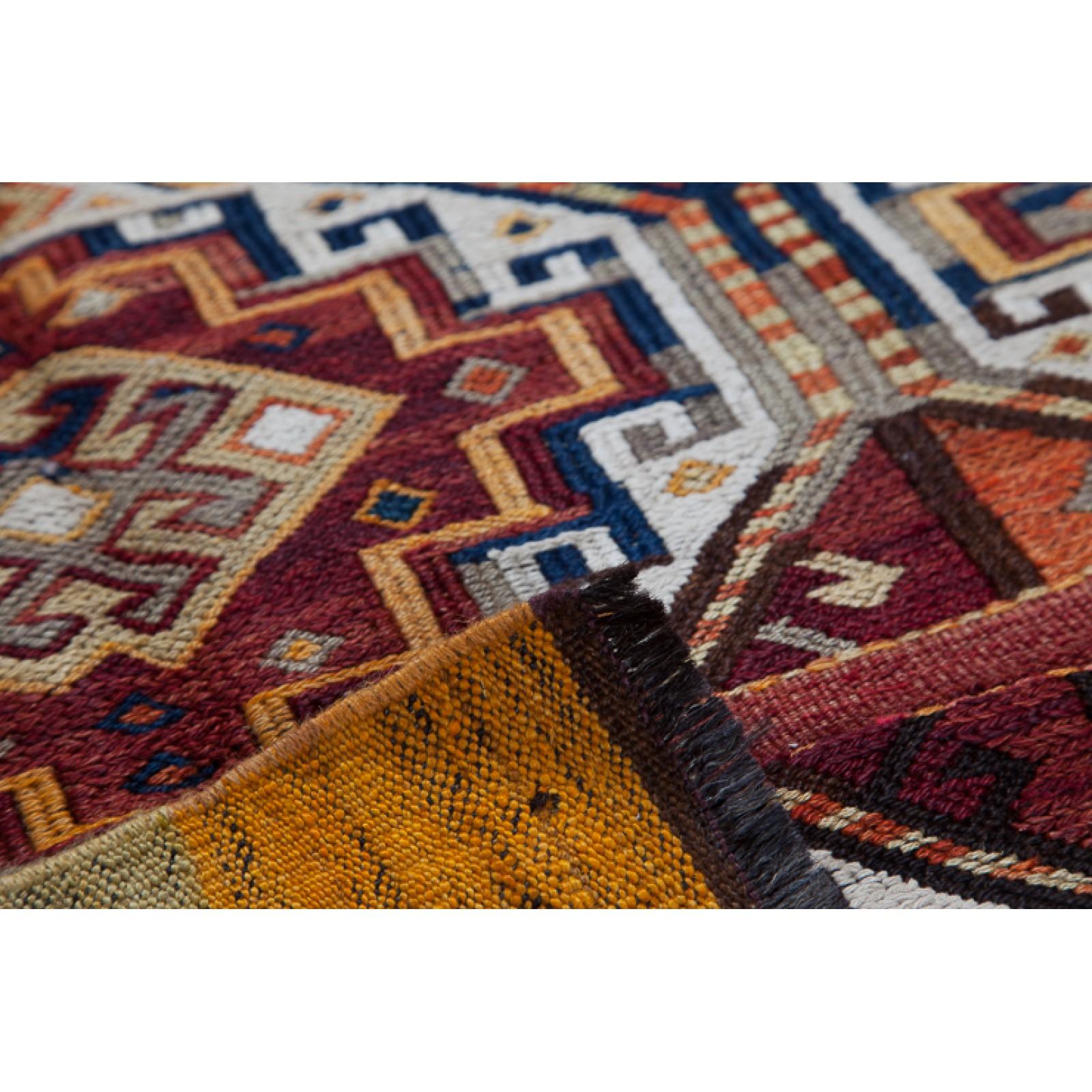 This is Eastern Anatolian Vintage Chuval Kilim from the Malatya region with wool & Goat hair threads and a rare, beautiful color composition.

This highly collectible antique kilim has wonderful special colors and textures that are typical of an old