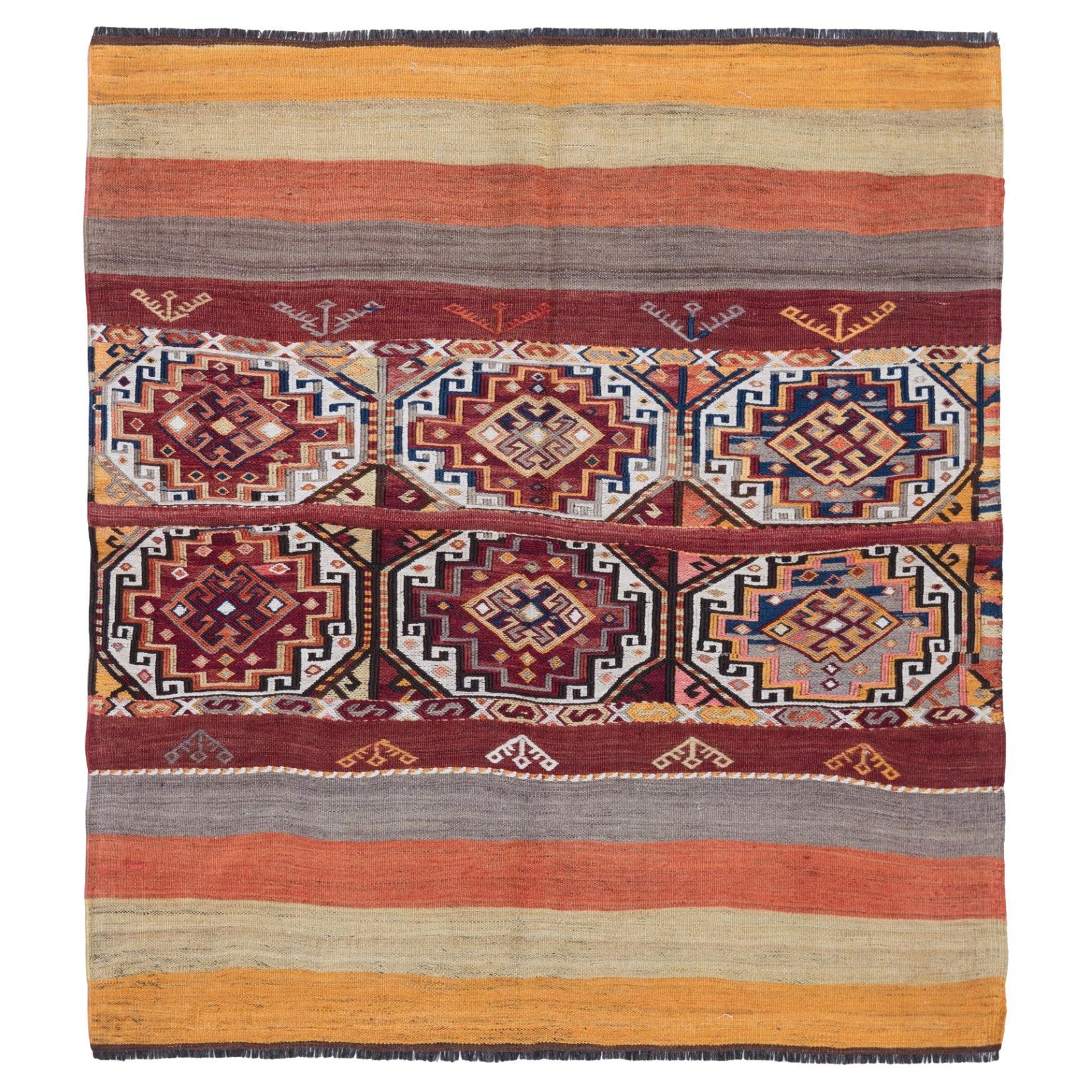 Vintage Malatya Kilim Cuval Rug Wool Goat Hair Chuval Anatolian Turkish Carpet For Sale