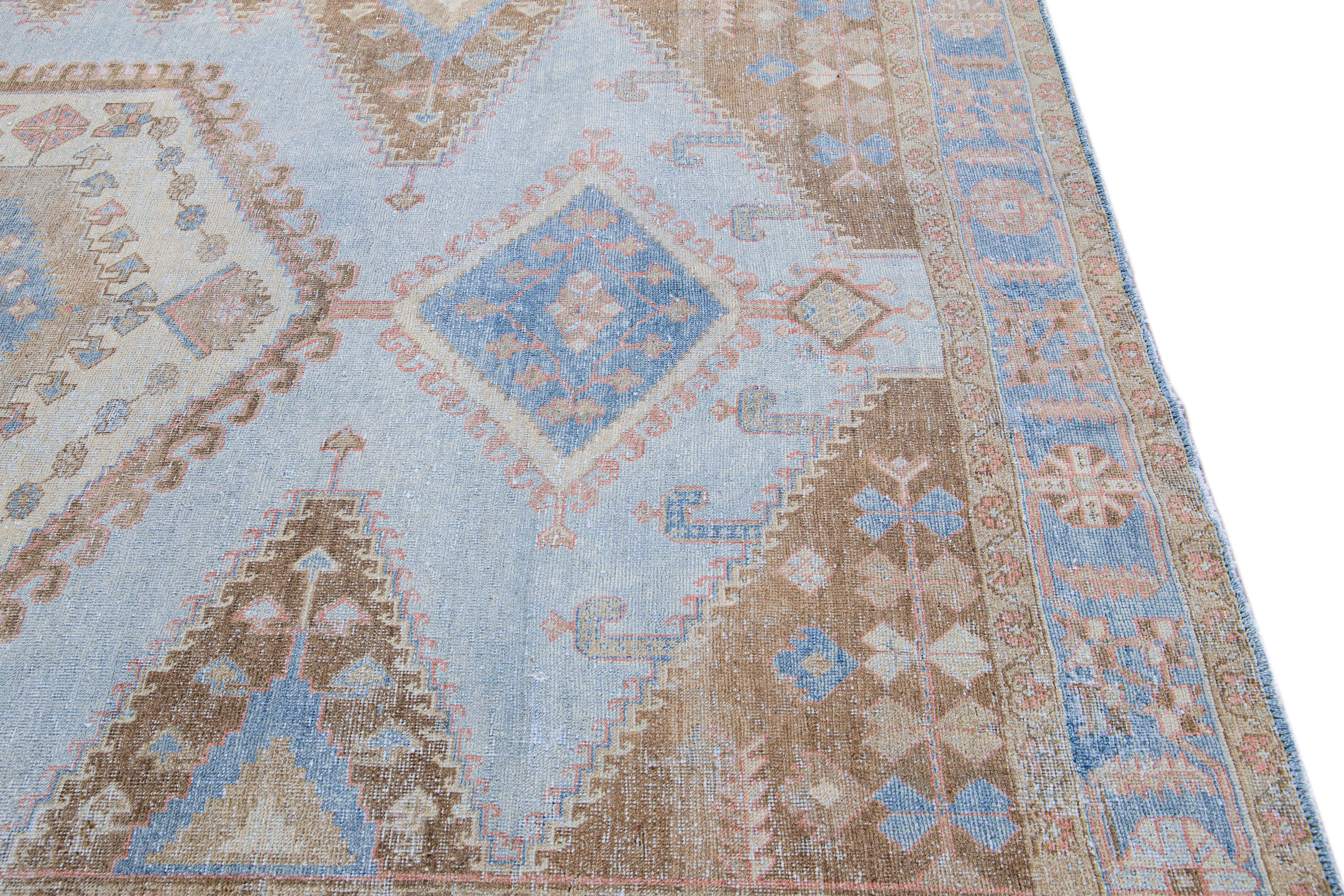 Early 20th Century Vintage Malayer Handmade Medallion Designed Blue Wool Rug For Sale