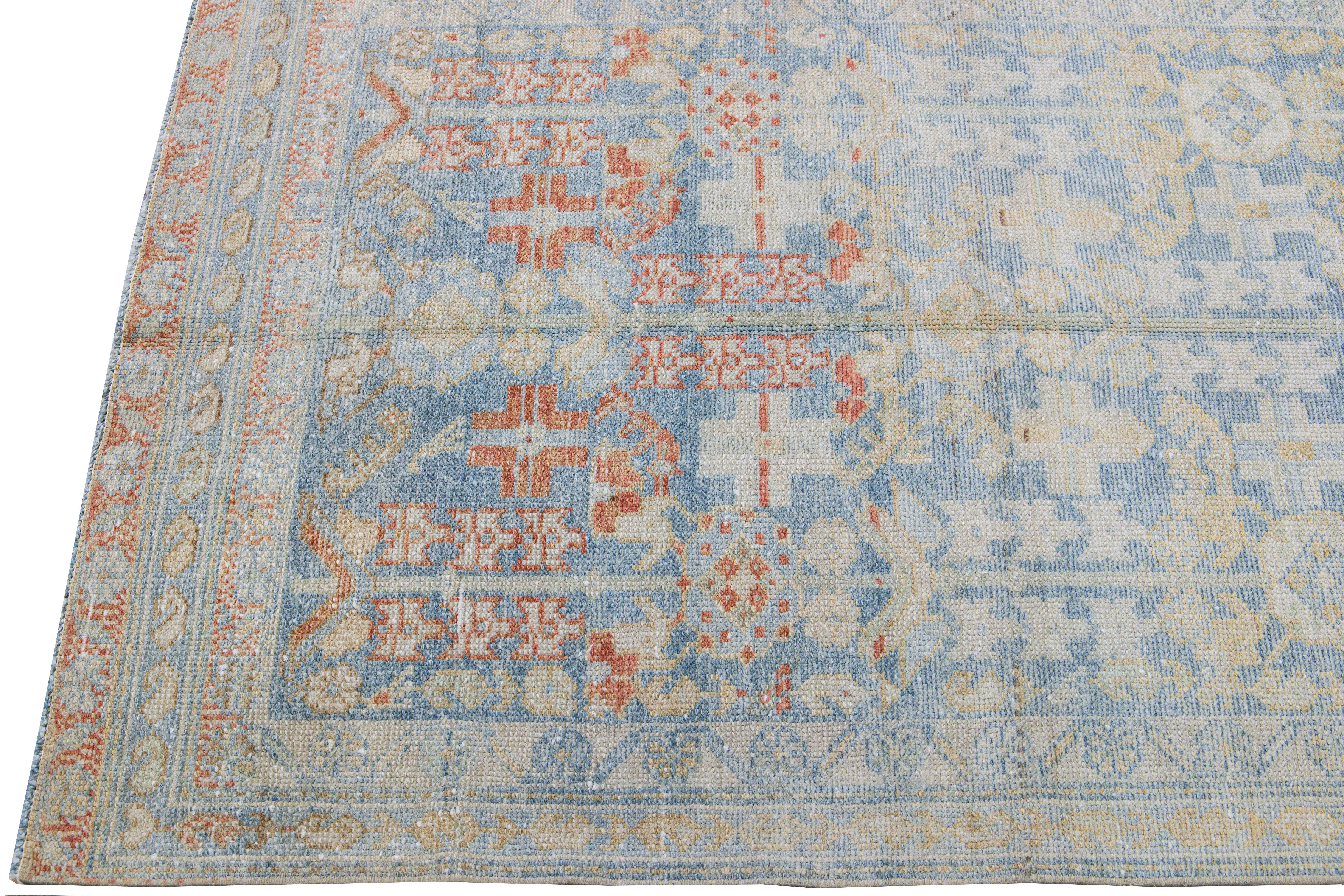 Persian Vintage Malayer Handmade Medallion Floral Distressed Blue Wool Runner For Sale