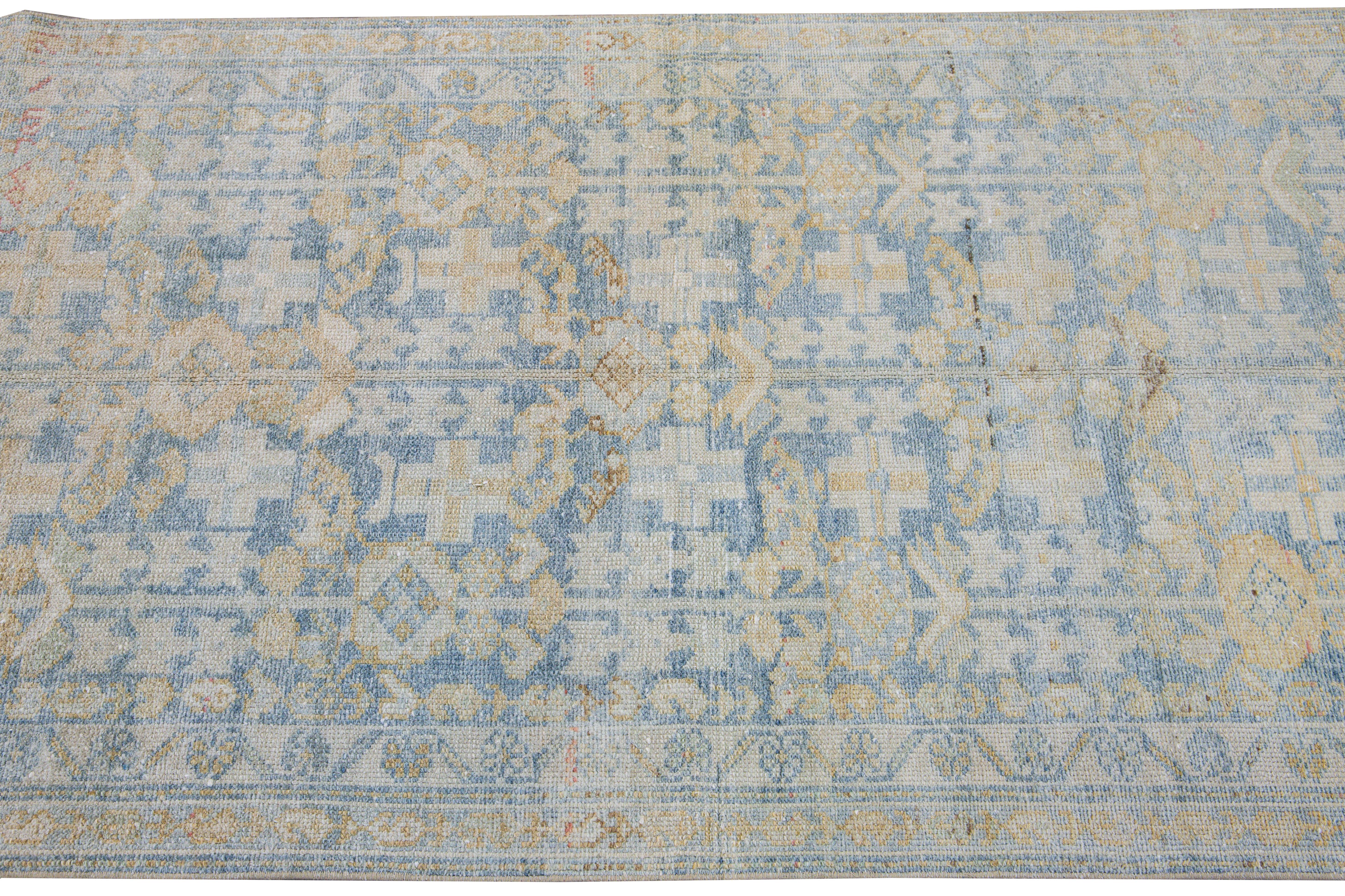 Vintage Malayer Handmade Medallion Floral Distressed Blue Wool Runner In Distressed Condition For Sale In Norwalk, CT
