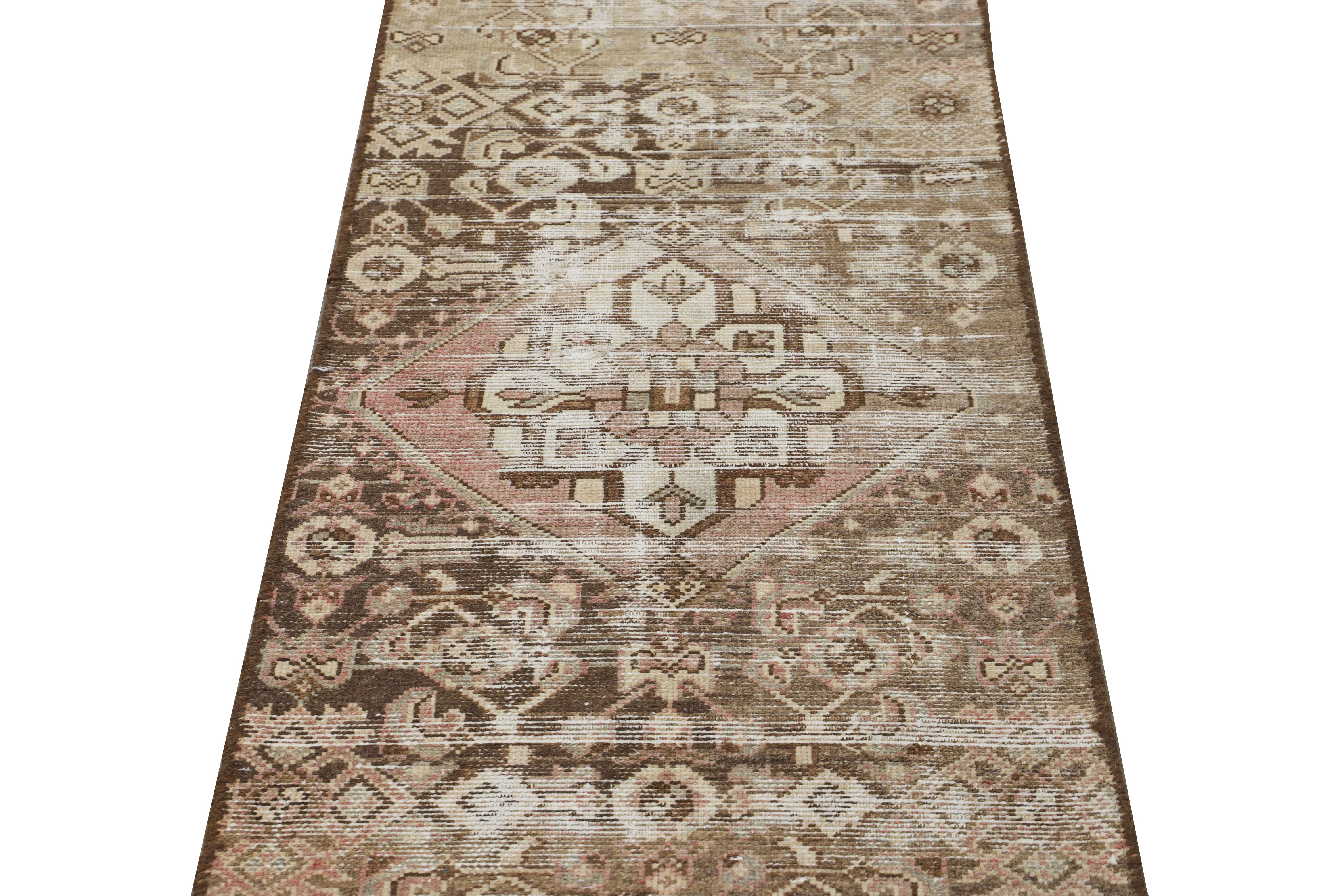 Islamic Vintage Malayer Handmade Medallion Floral Distressed Brown Wool Runner For Sale