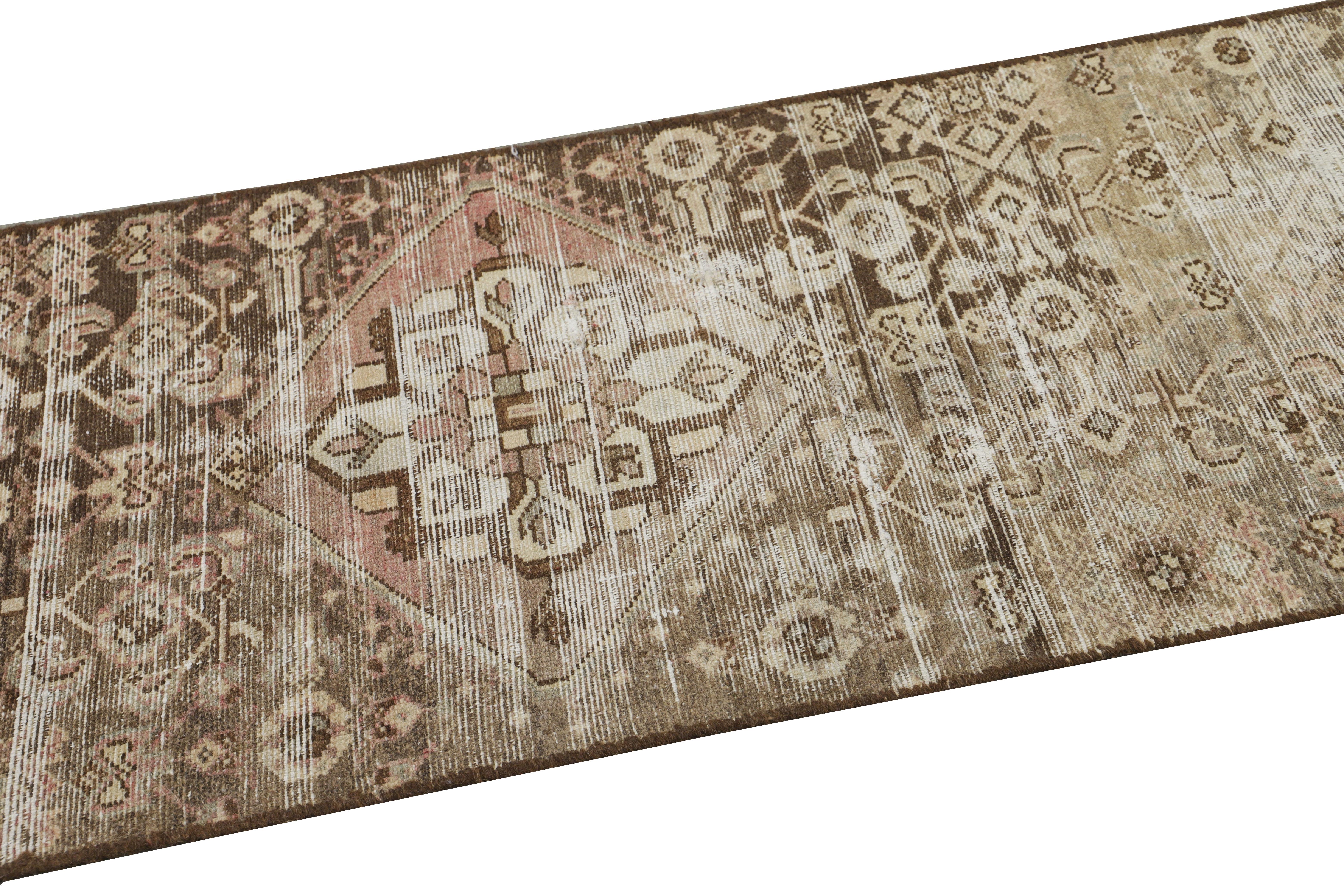Early 20th Century Vintage Malayer Handmade Medallion Floral Distressed Brown Wool Runner For Sale