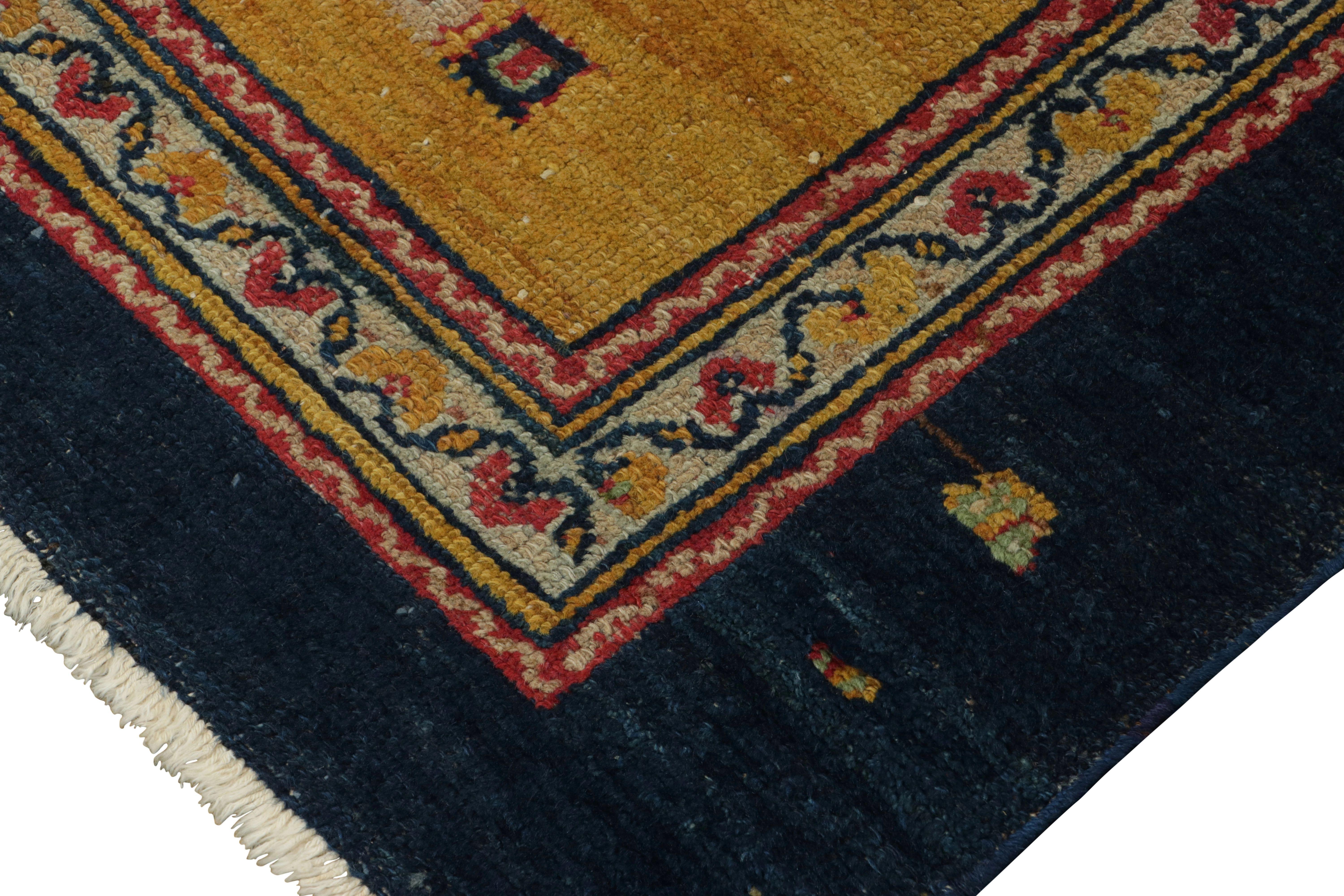 Hand-knotted in wool circa 1950-1960, this 4x7 rug is a rare vintage Persian rug of Malayer provenance. 


On the Design:


This vintage rug features a medallion that showcases extraordinary design complexity through its multi-layered geometric