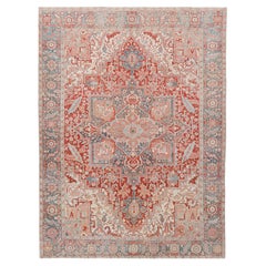 Vintage Malayer Rug in Red and Blue, with Floral Medallion, from Rug & Kilim