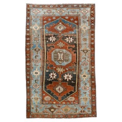 Vintage Malayer Rug with Red Field and a Blue Border