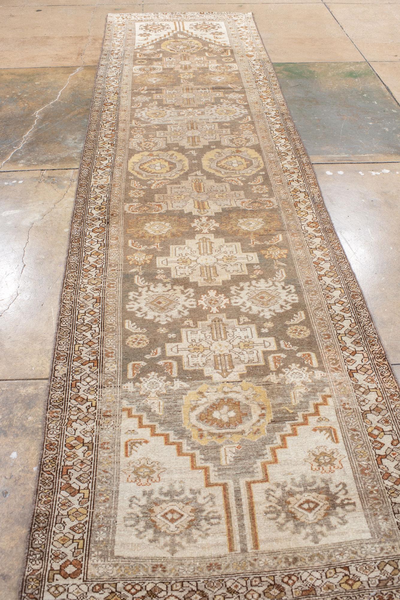 Persian Vintage Malayer Runner with an Abrash Field and Palmette and Rosette Design For Sale