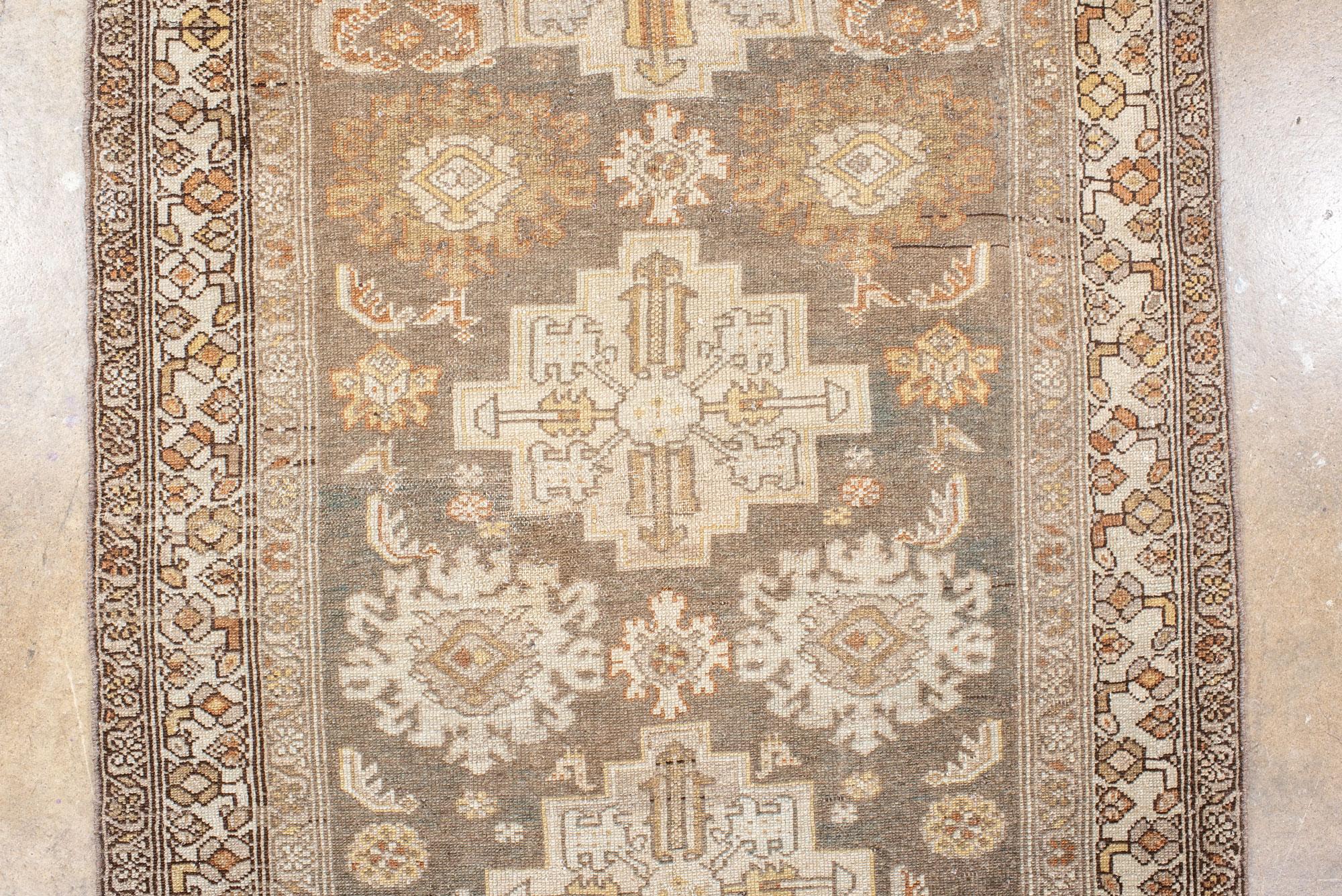 Vintage Malayer Runner with an Abrash Field and Palmette and Rosette Design In Good Condition For Sale In New York, NY
