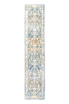 Vintage Malayer Runner with Floral Design and Light Blue Details