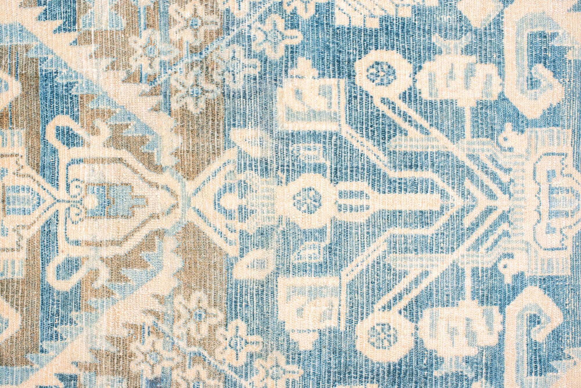Hand-Knotted Vintage Malayer Runner with Floral Design and Light Blue Details For Sale