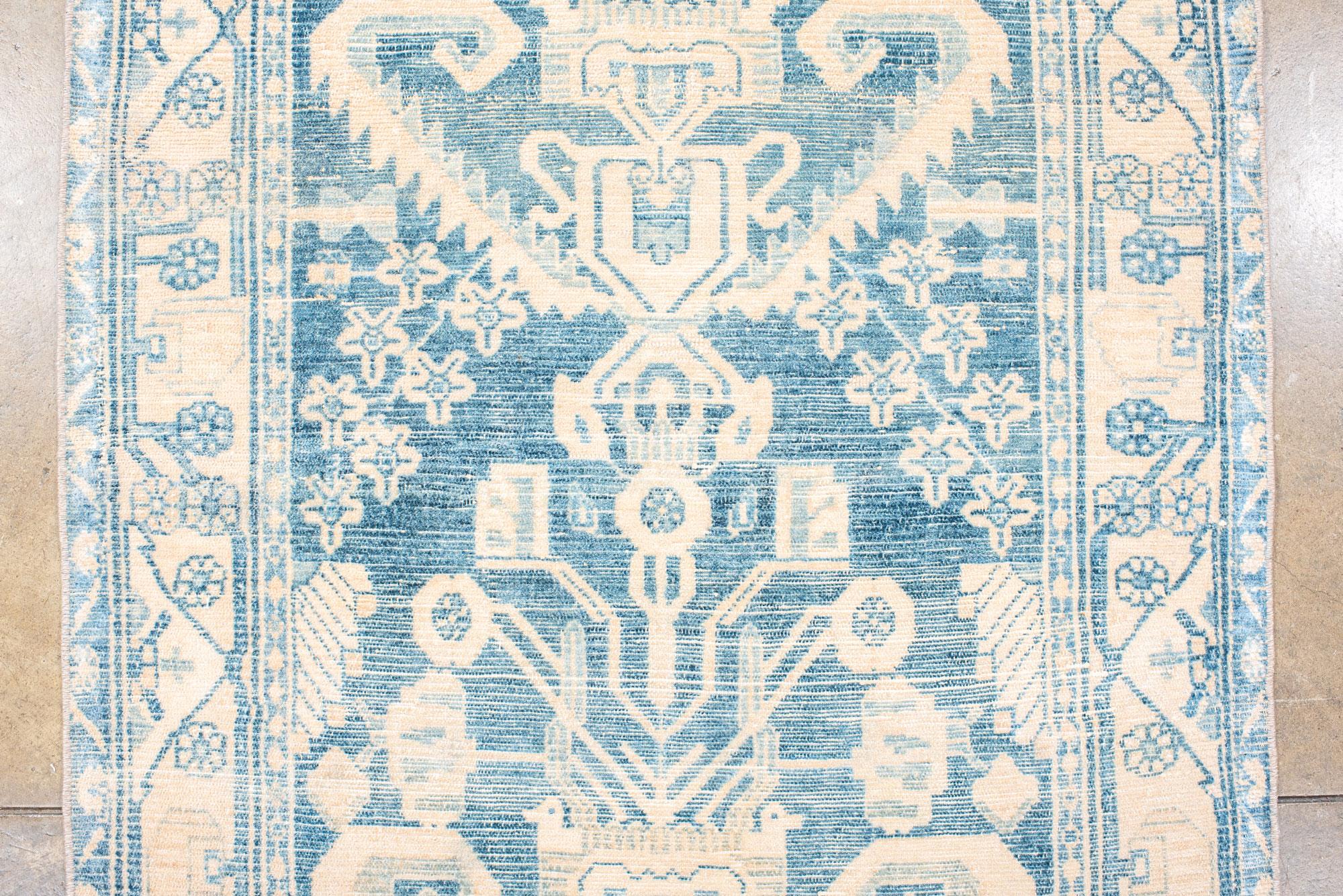 Vintage Malayer Runner with Floral Design and Light Blue Details In Good Condition For Sale In New York, NY