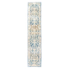 Vintage Malayer Runner with Floral Design and Light Blue Details