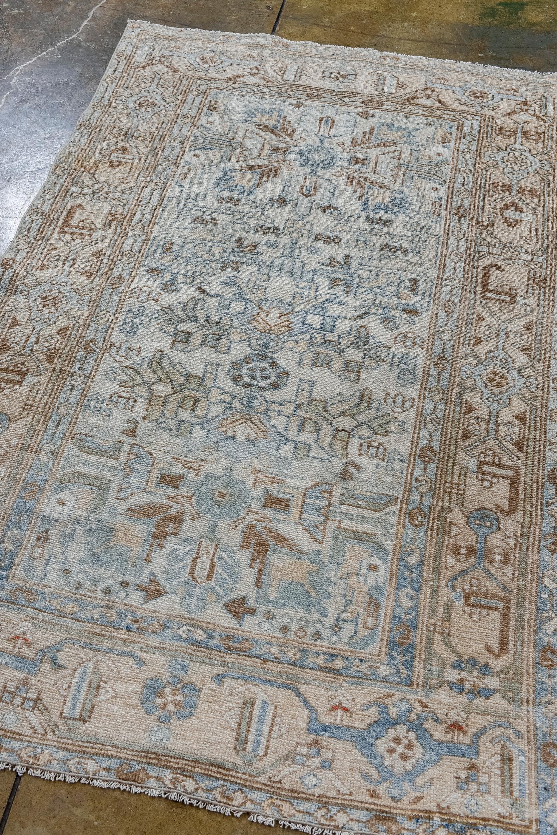 Persian Vintage Malayer with Beige Field and  Blue Designs For Sale