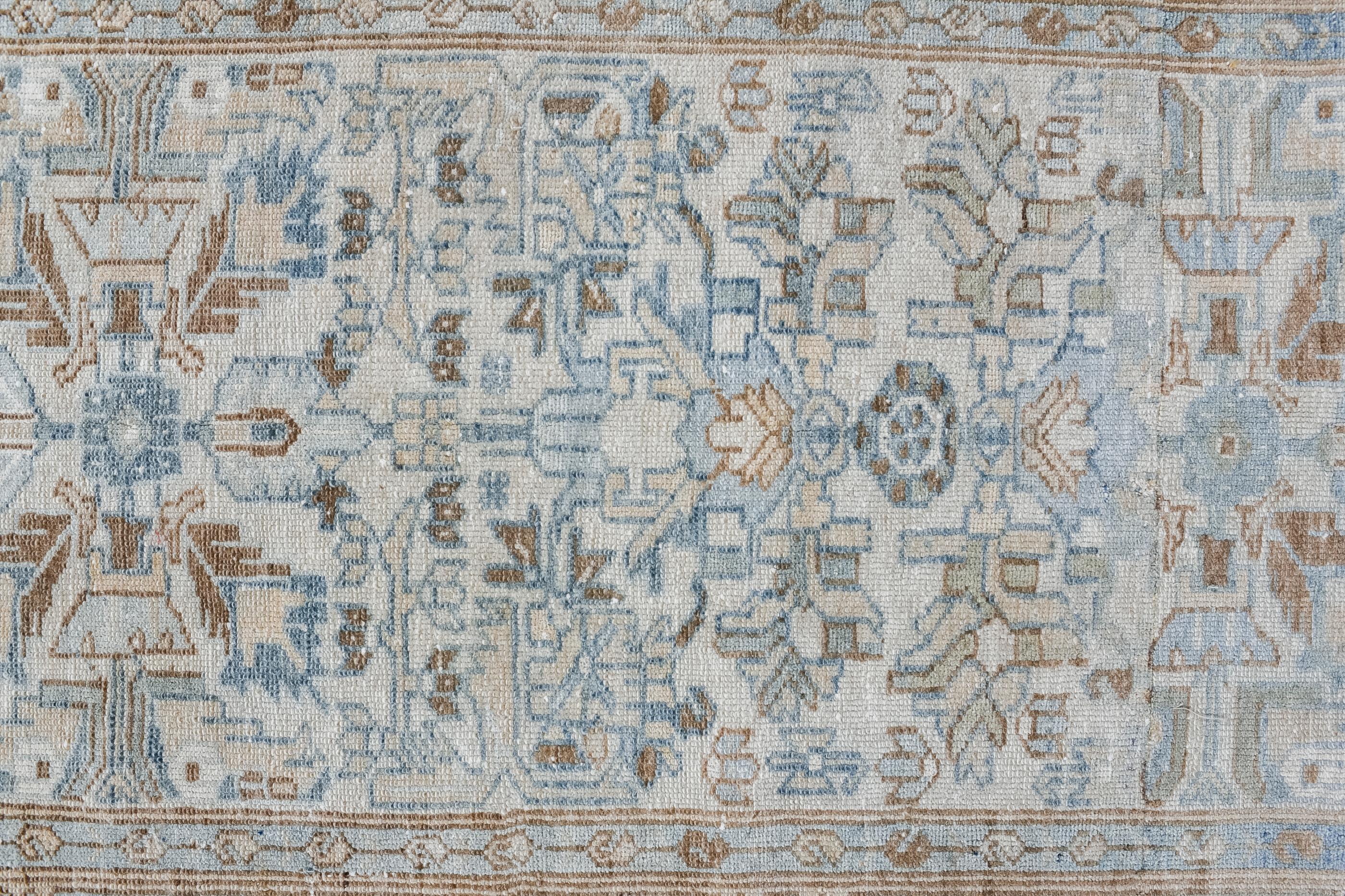 Hand-Knotted Vintage Malayer with Beige Field and  Blue Designs For Sale