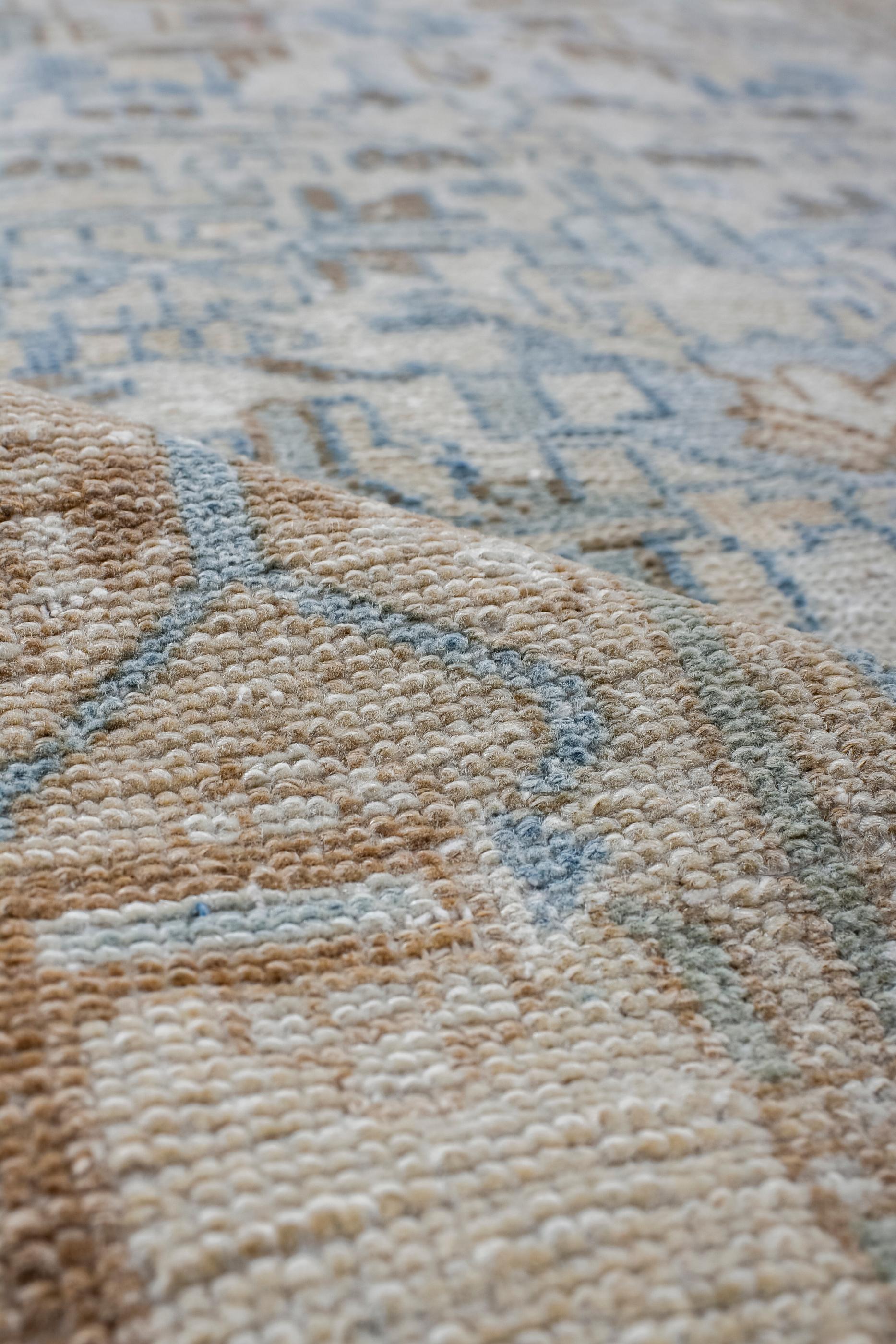 Wool Vintage Malayer with Beige Field and  Blue Designs For Sale