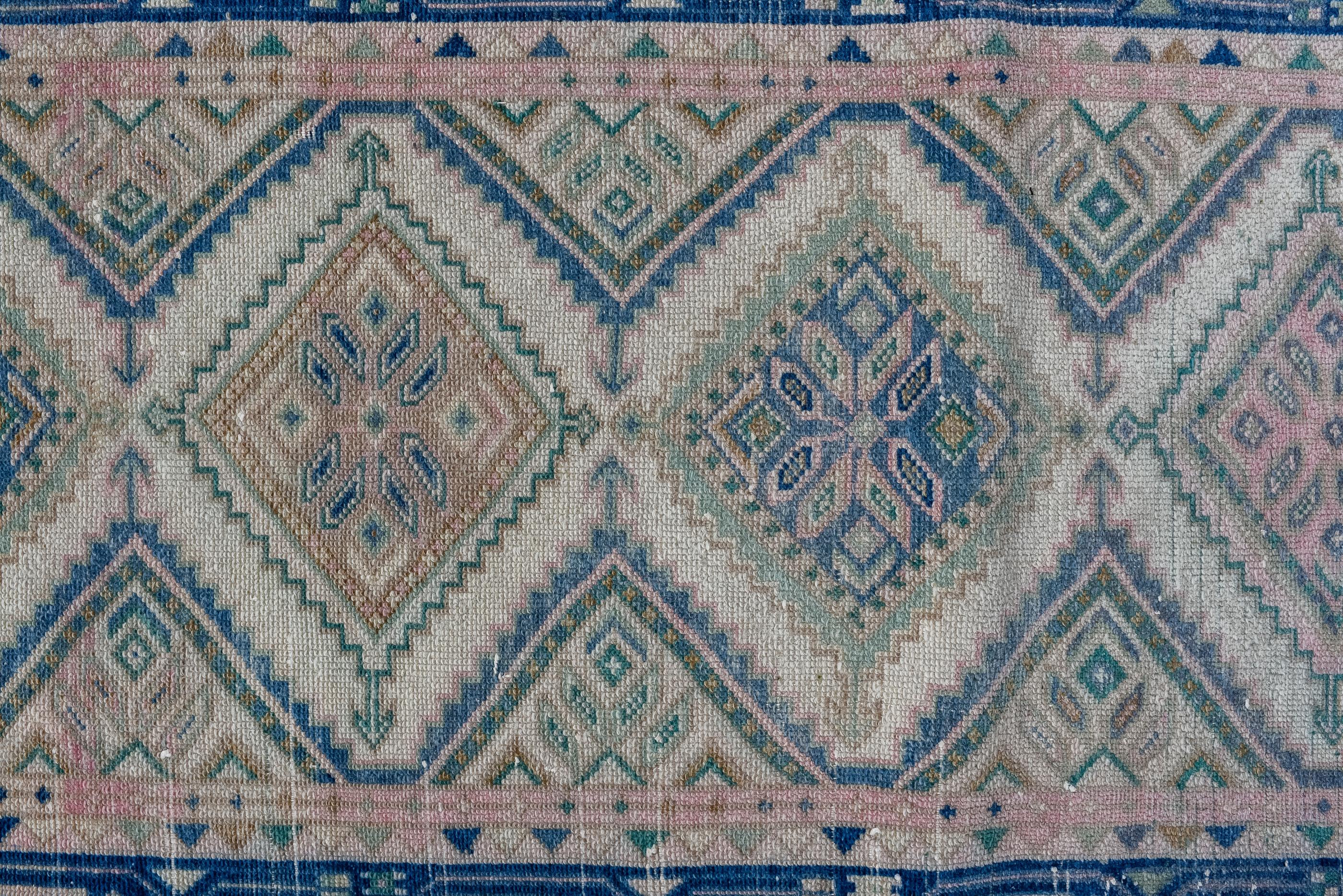 Hand-Knotted Vintage Malayer with Ecru Field and Royal Blue Border For Sale