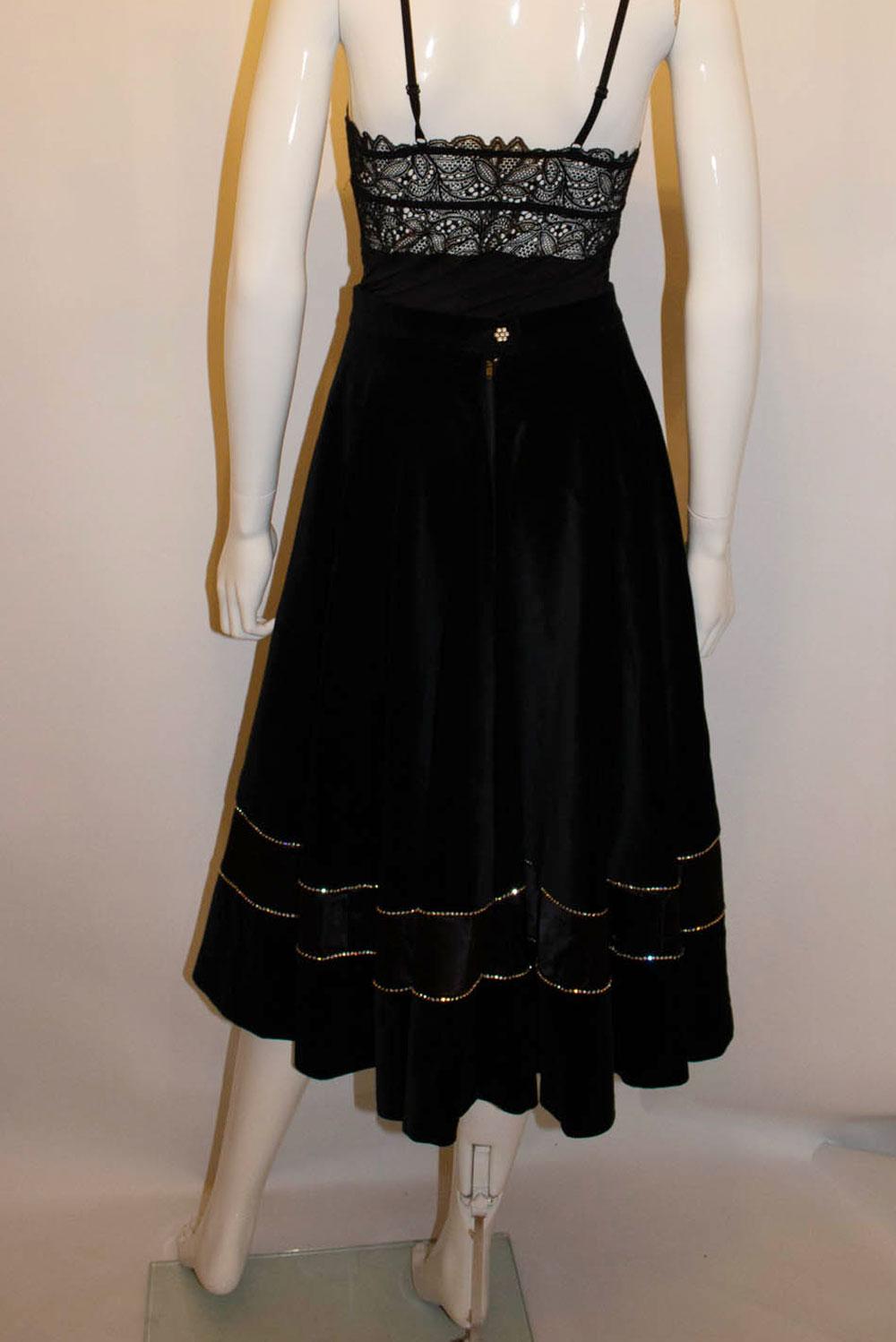 Vintage Malcolm Hall Velvet Skirt with Diamnte detail For Sale 1