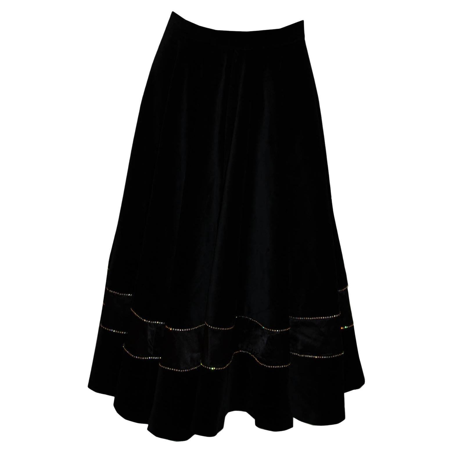 Vintage Malcolm Hall Velvet Skirt with Diamnte detail For Sale