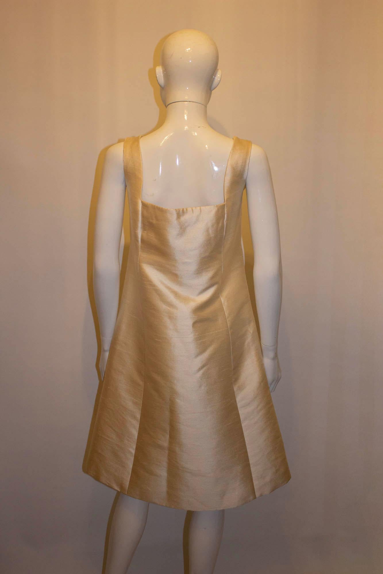 Brown Vintage Malcolm Starr Ivory Silk Cocktail  Dress For Sale