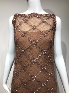 Vintage Malcolm Starr Mocha Brown Lace Maxi Cocktail Dress