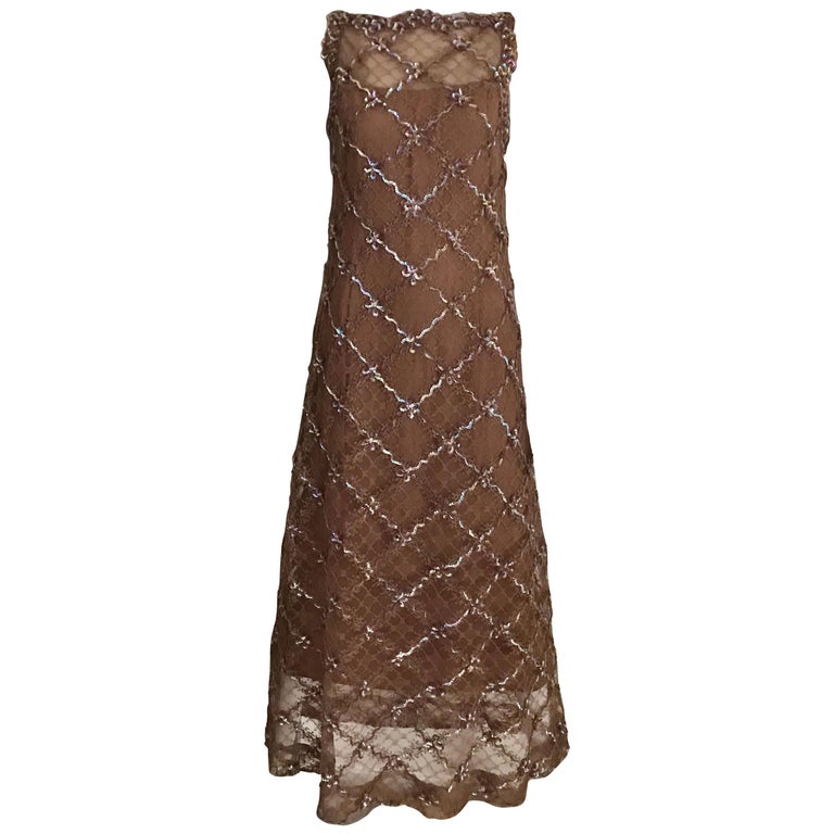 Vintage Malcolm Starr Mocha Brown Lace Maxi Cocktail Dress For Sale at  1stDibs | lace starr, brown lace maxi dress, brown lace dress