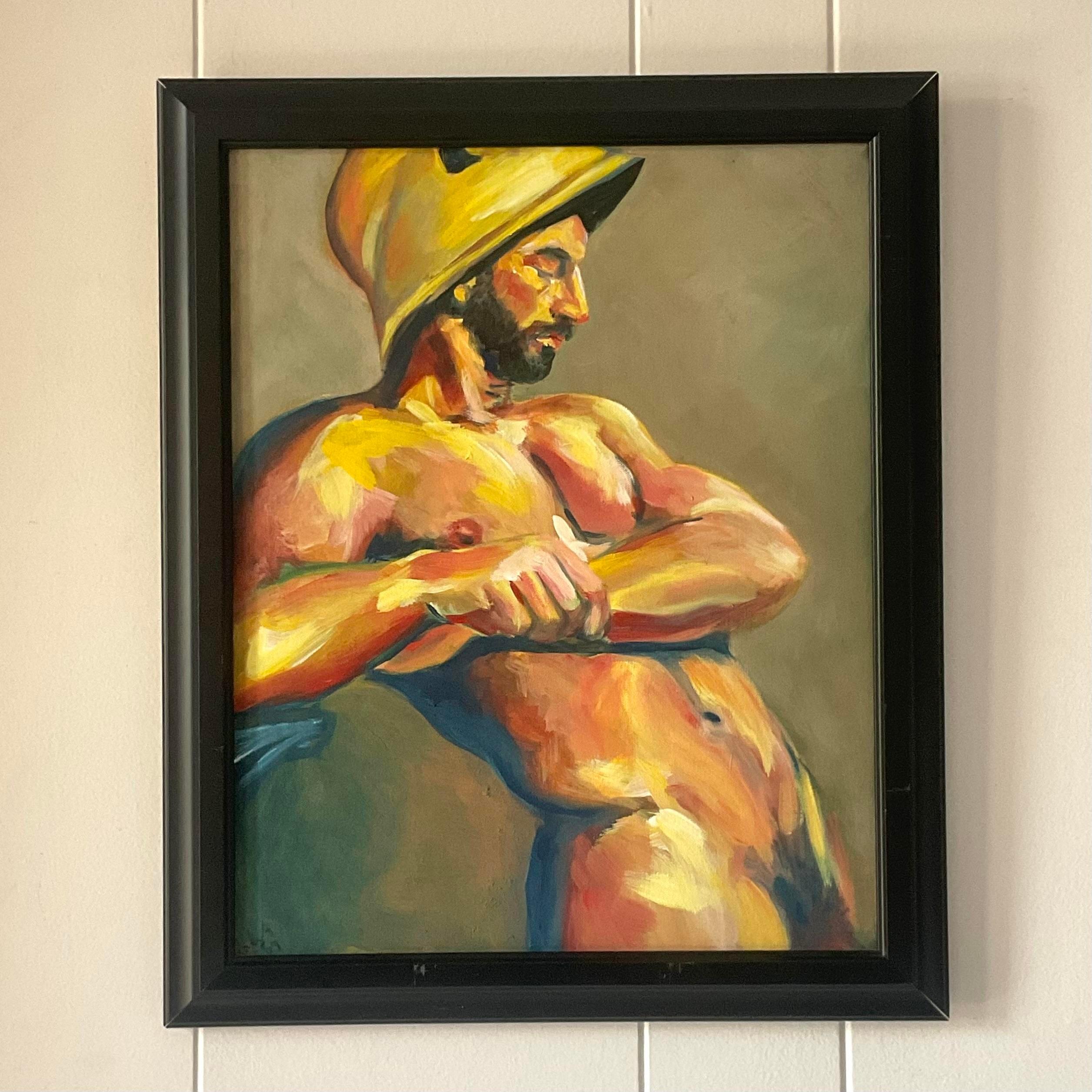 20th Century Vintage Male Nude Painting on Canvas Signed For Sale